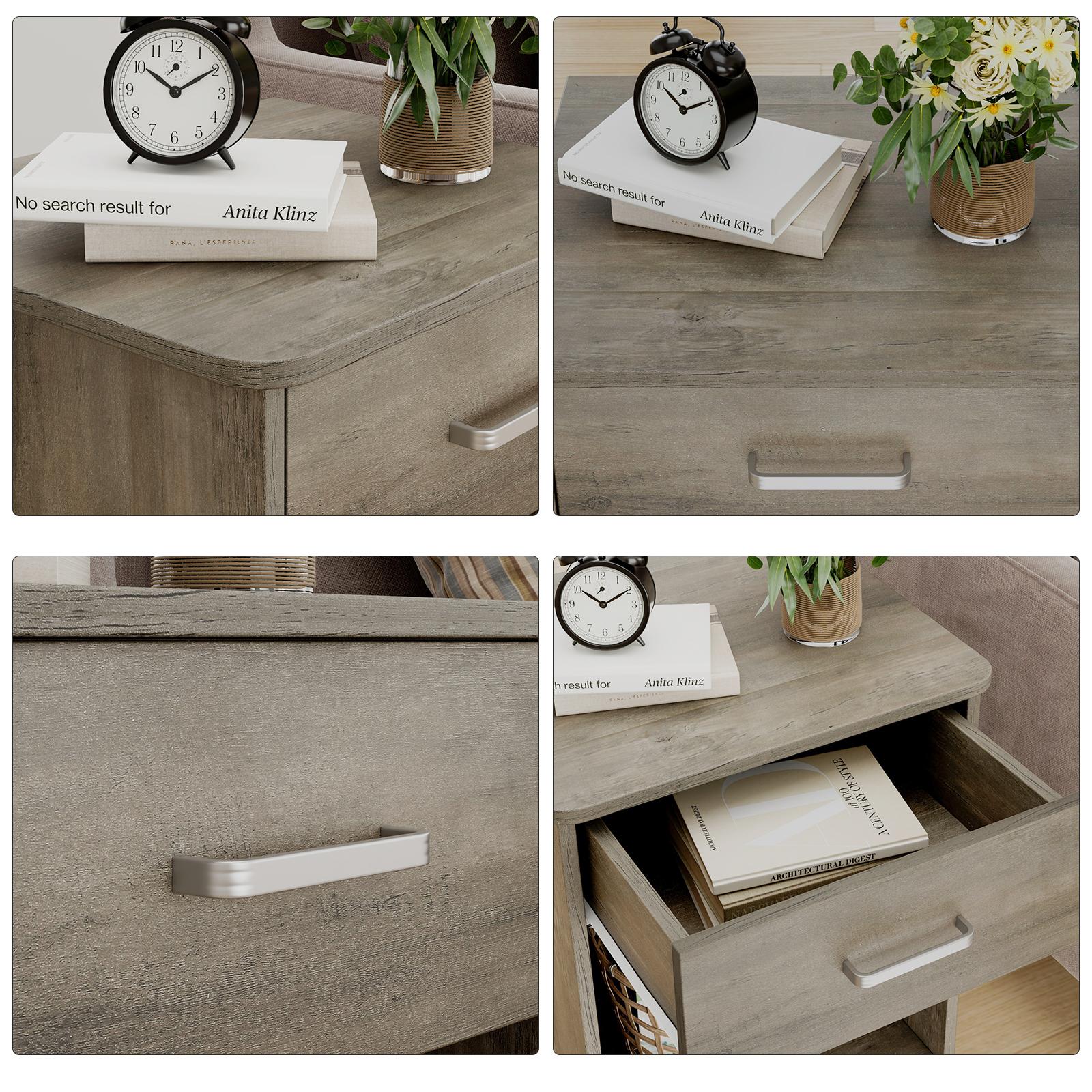 FOTOSOK Nightstand Set of 2, Nightstad with Drawer and Storage Cabinet, Wooden Night Stand End Table Bedside Table for Bedroom, 2 Pcs