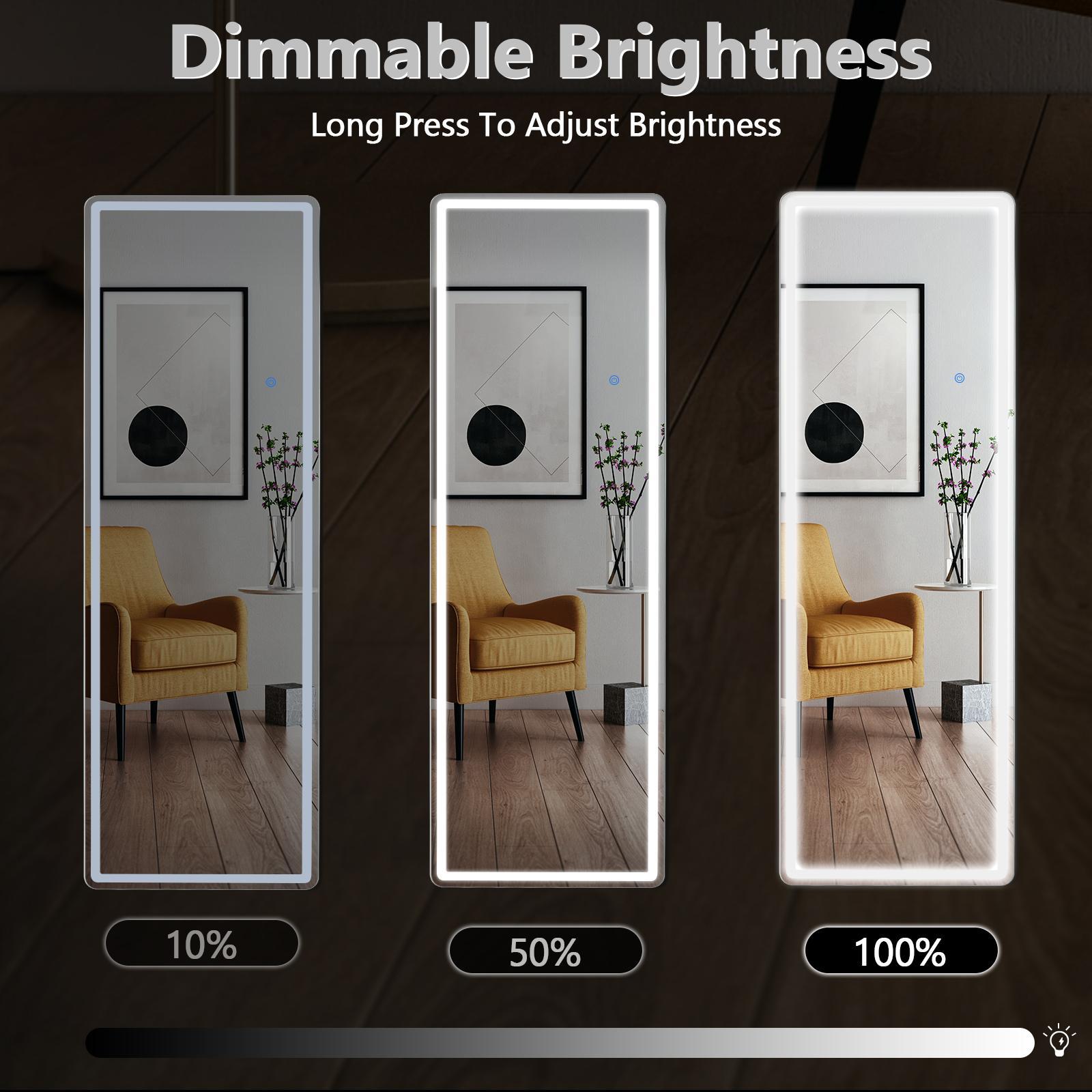 RIMIKING LED Full-Length Mirror, Touch Button Control, Dimmable Brightness, Color Temperature Options,2164N,Home Decor, Hd Glass