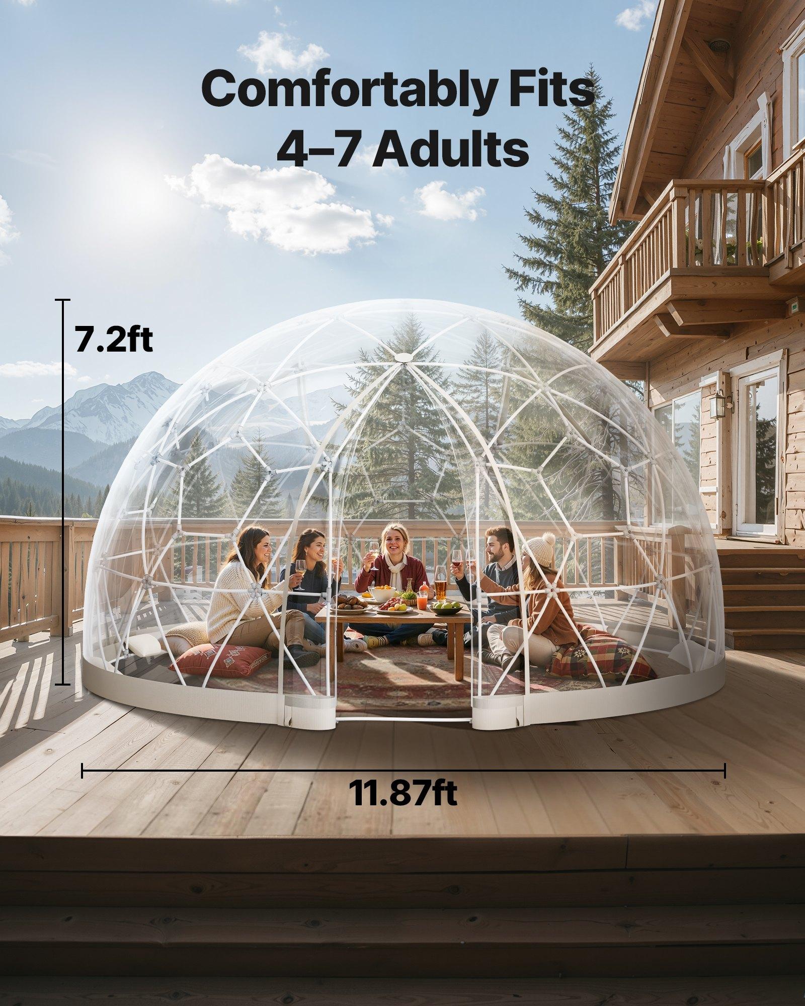 VEVOR Garden Dome Igloo, 12x 7.2 ft Outdoor Clear Bubble Tent for 4-7 Person, Weatherproof Geodesic Dome Greenhouse with Window, PVC Igloo Tent for Backyard Patios Camping Party Wedding
