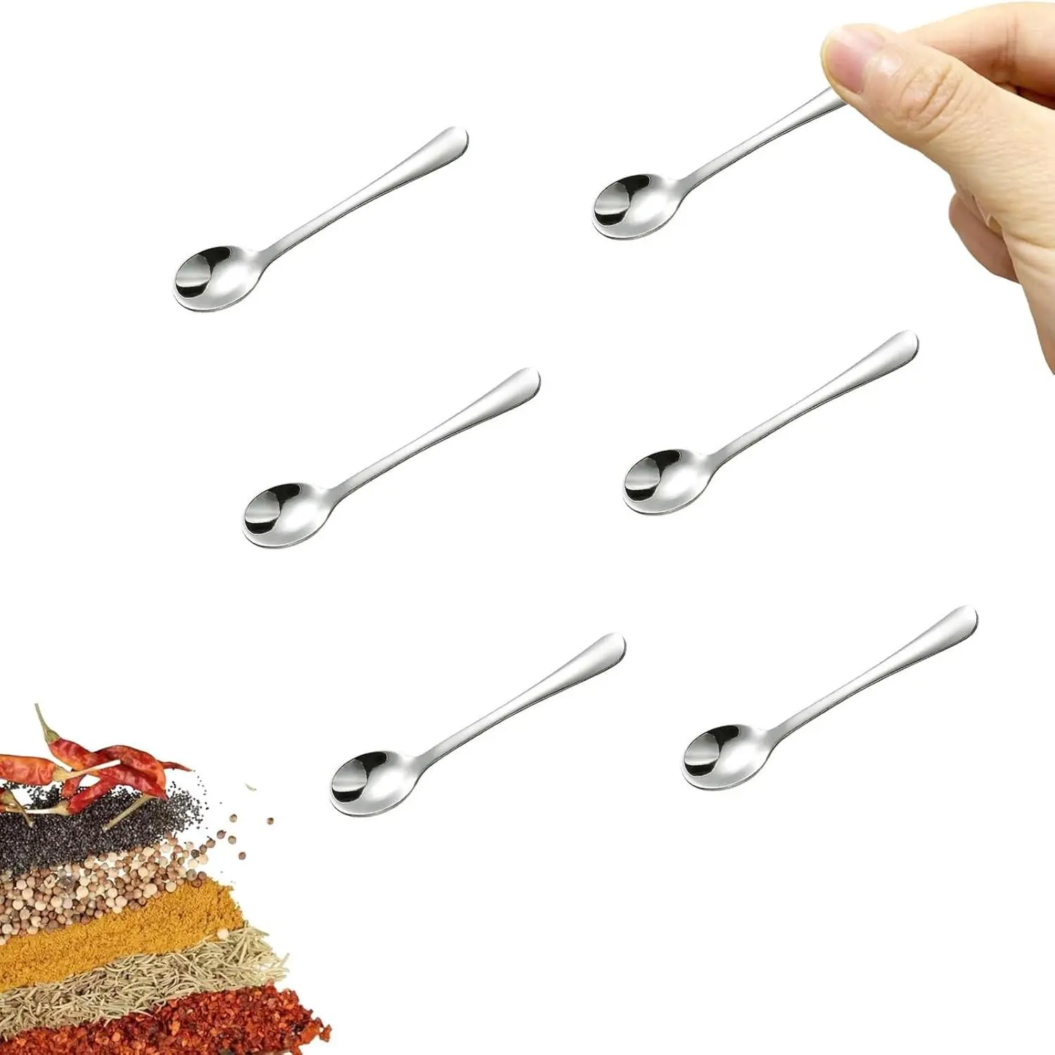 6 PCS 2.87 Inch Tiny Mini Stainless Steel Spoons, Cute Small Condiment Spoons for Spices Jars Salt Sugar Pepper Honey