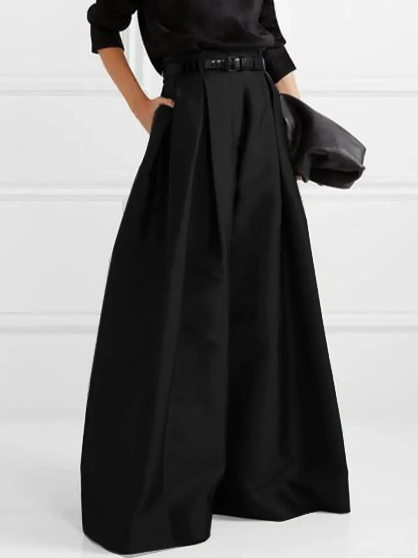 Plus Size High Waist Wide Leg Pants, Straight Leg Suit Pants, Invisible Zipper, Side Pockets, No Belt Included
