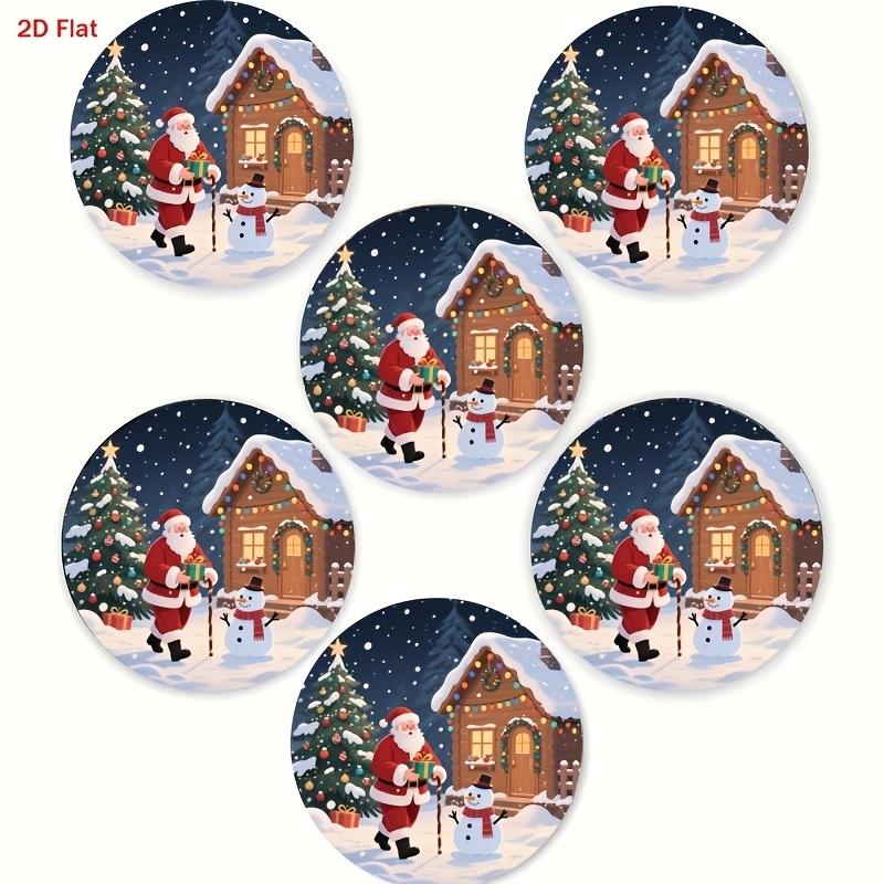 6-piece charming round wooden coasters - Christmas snowmen, heat-resistant and non-slip drink pads, suitable for home and restaurant table decoration, perfect housewarming gift
