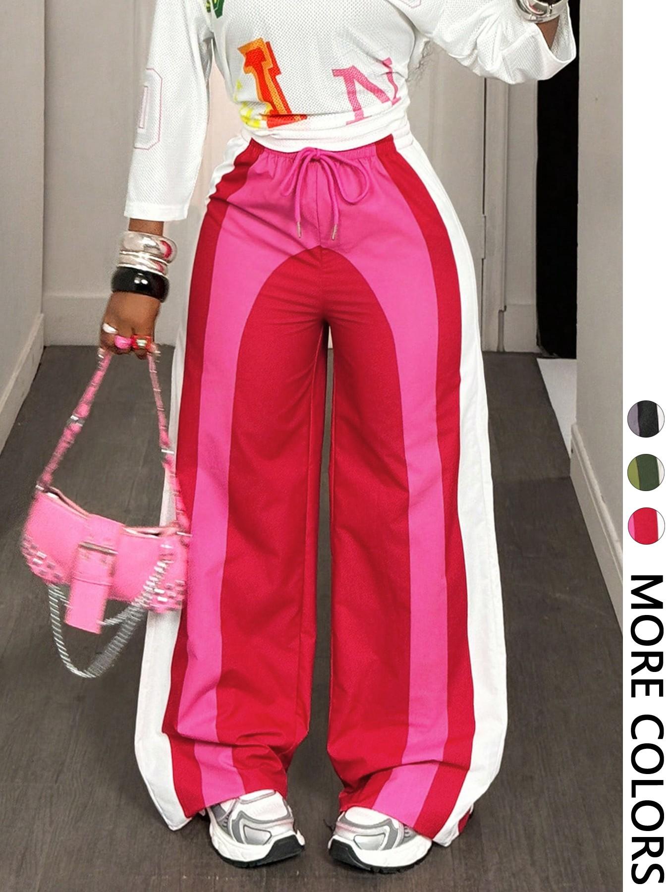 Women's Casual Striped Long Pants, Comfortable and Stylish, Perfect for Daily Wear, Ladies Fashion Bottoms, One Piece, Casual Streetwear Trousers