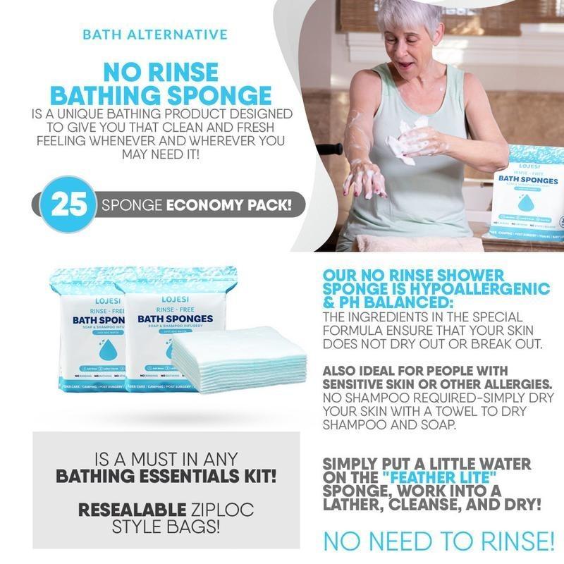 No-rinse Bath & Shave Wipes - Containing Soap & Shampoo - Hypoallergenic & pH Balanced - Suitable for Post-Op, Seniors, Fitness, Camping, Travel - Just Wet, Lather, and Dry - Post Surgery Wipes