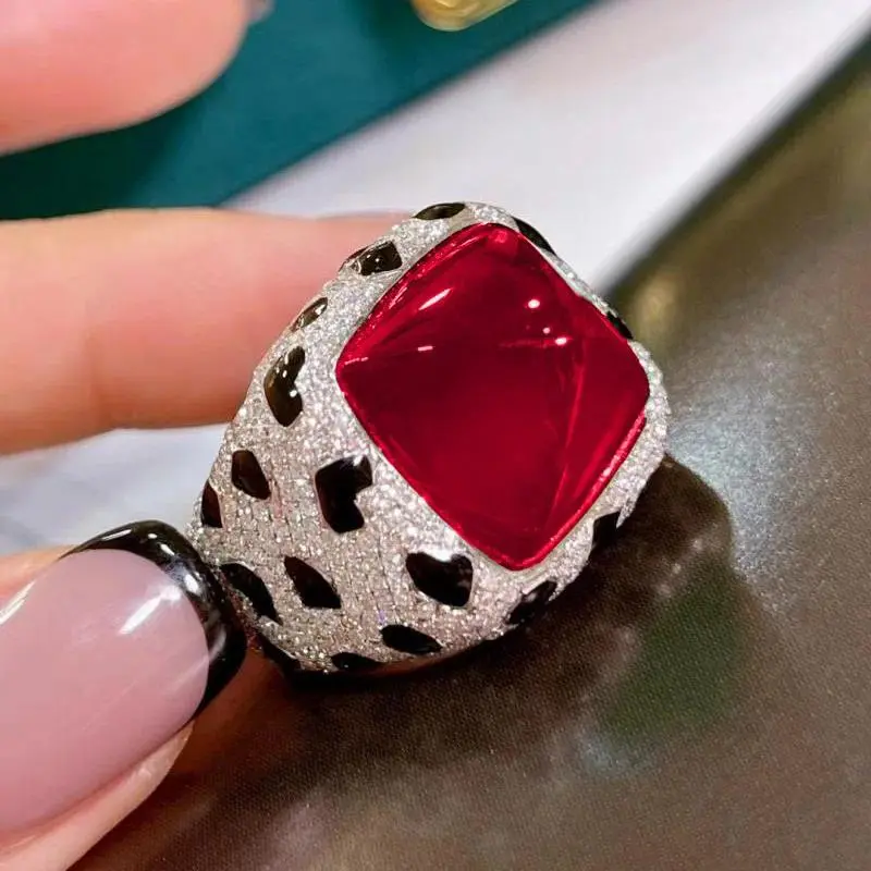 Women's 925 Sterling Silver Vintage Lab Ruby Gem Ring, Resizable Party Wear Band for Bridal Engagement Promise, Wedding Jewelry Gift, Resizable Size
