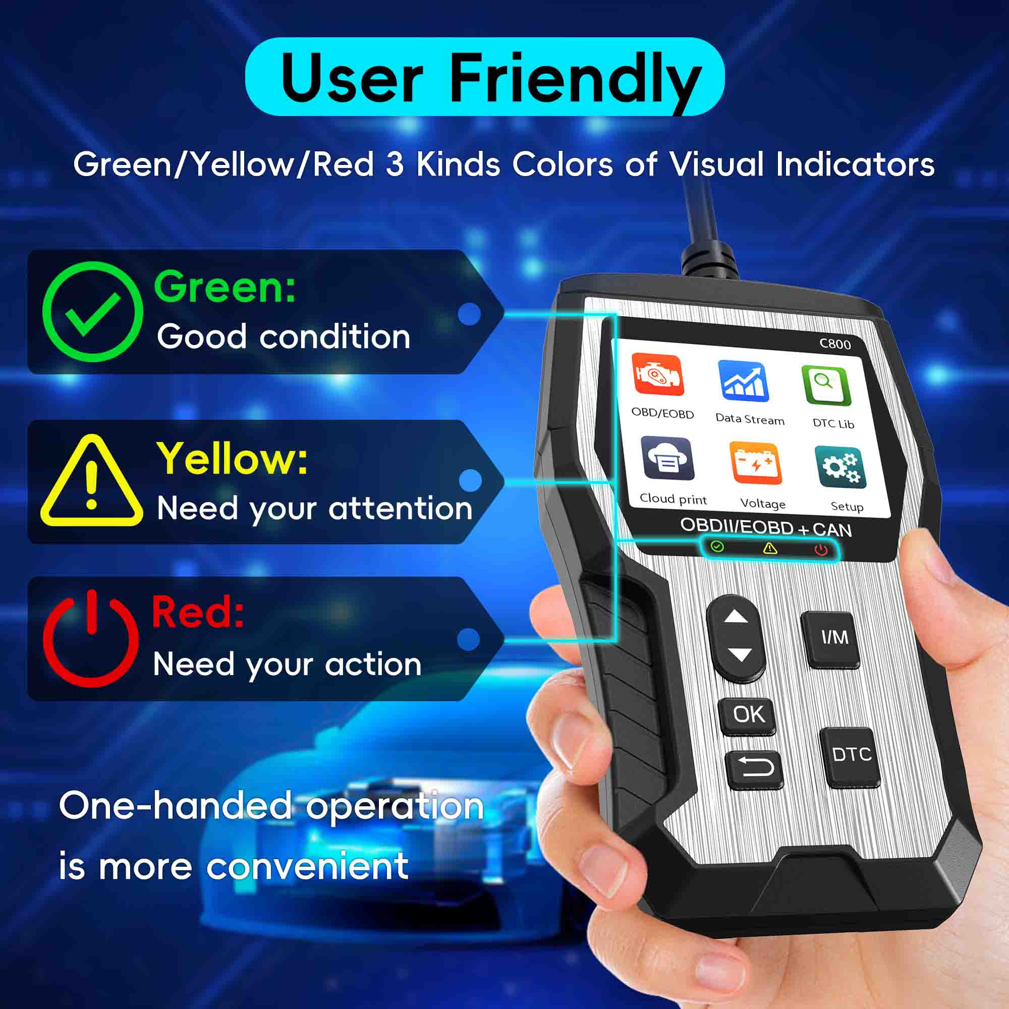 Professional OBD2 Scanner Diagnostic Tool, Check Engine Code Reader with Reset, Engine Fault Scanner, Diagnostic Scan Tool, OBDll/EOBD Car Diagnostic Tool