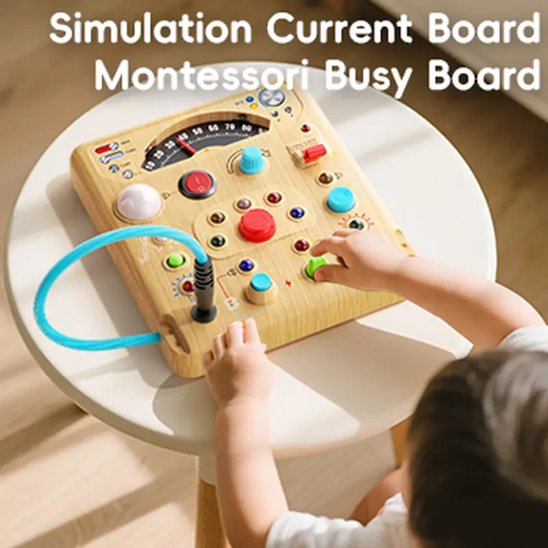 Busy board with LED light switch, Montessori toy for children, sensory activity board for toddlers, travel toy and birthday gift suitable for both boys and girls Bring two AA batteries for personal use