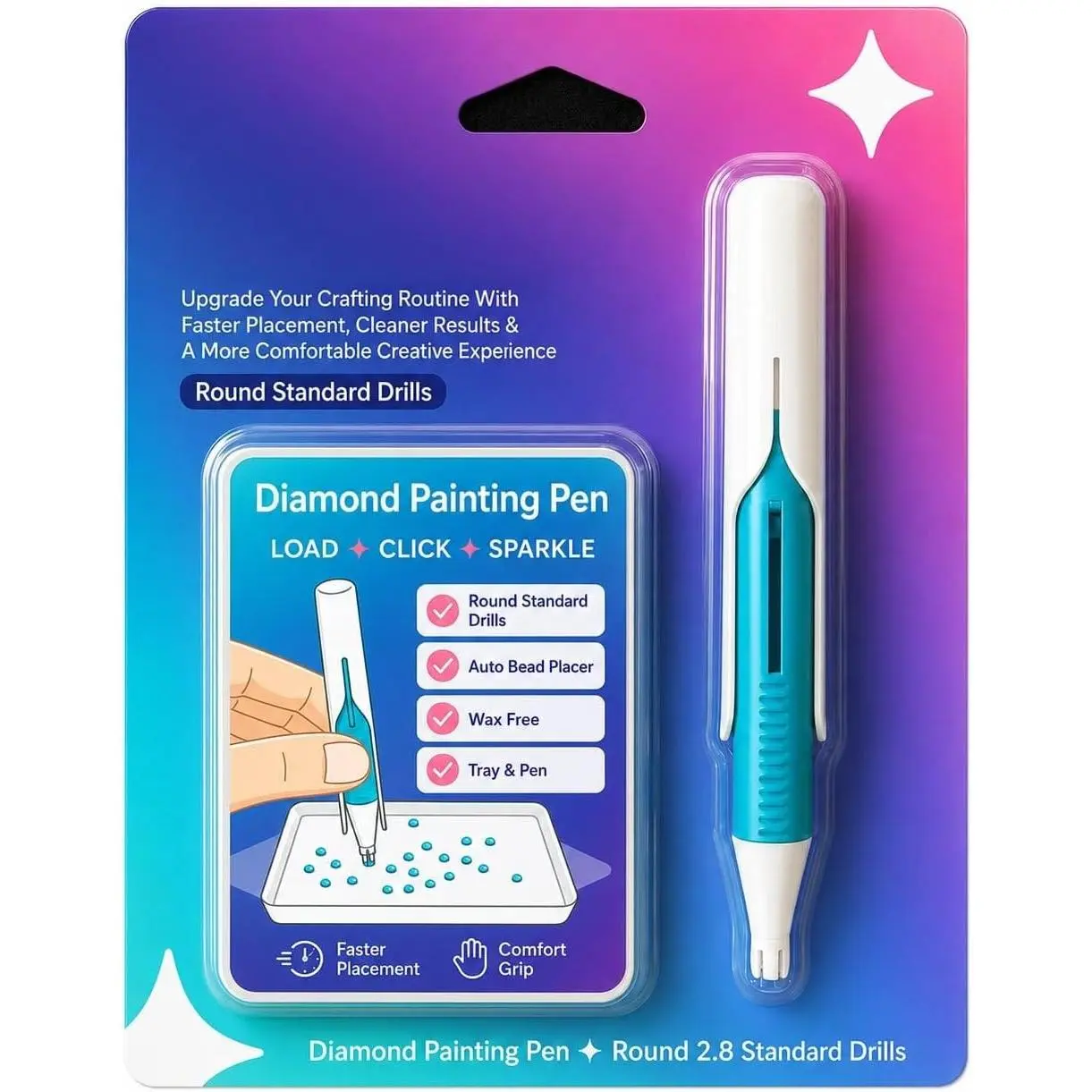 Automatic Diamond Painting Bead Dispenser for 2.8mm Round Drills (Blue) |   Long-Lasting 100% Wax-Free,Ergonomic Diamond Painting Pen for Tools and Diamond Art Accessories Set