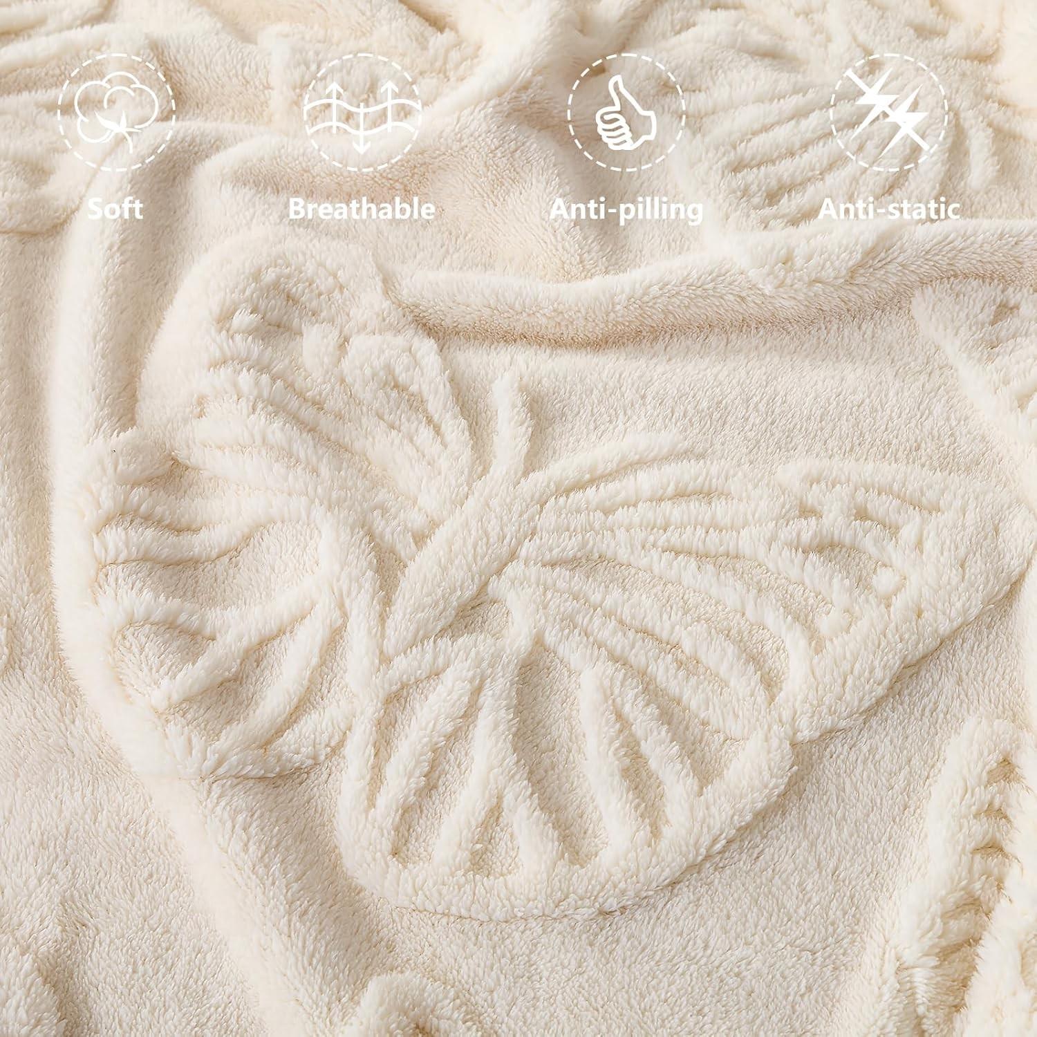 Wool Butterfly Blanket for Sofa Bed, 3D Embroidered Soft Flannel, All-Season Size, Comfortable for Bed Couch Office Camping