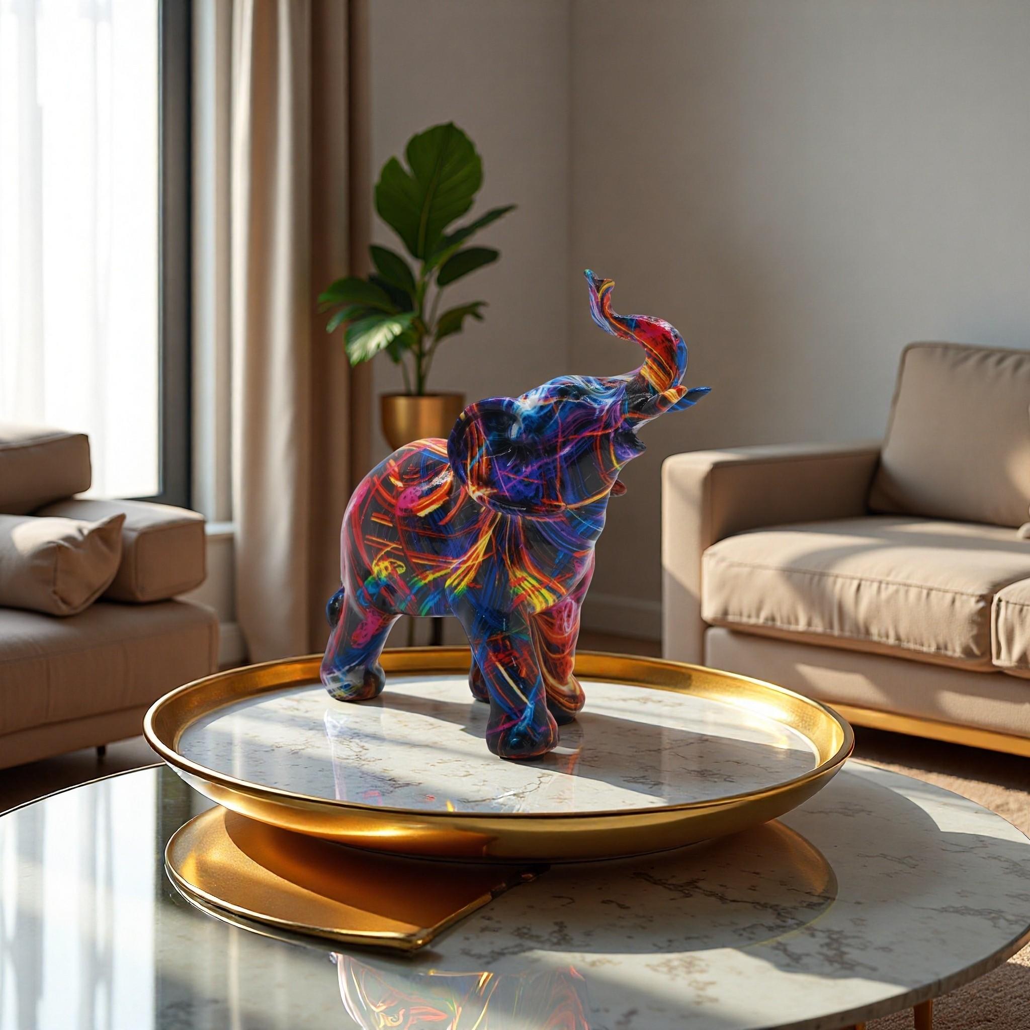 Colorful Elephant Resin Statue, Abstract Art Sculpture, Home Decor, Living Room, Office Desk, Feng Shui Lucky Ornament, Nordic Style, Handcrafted