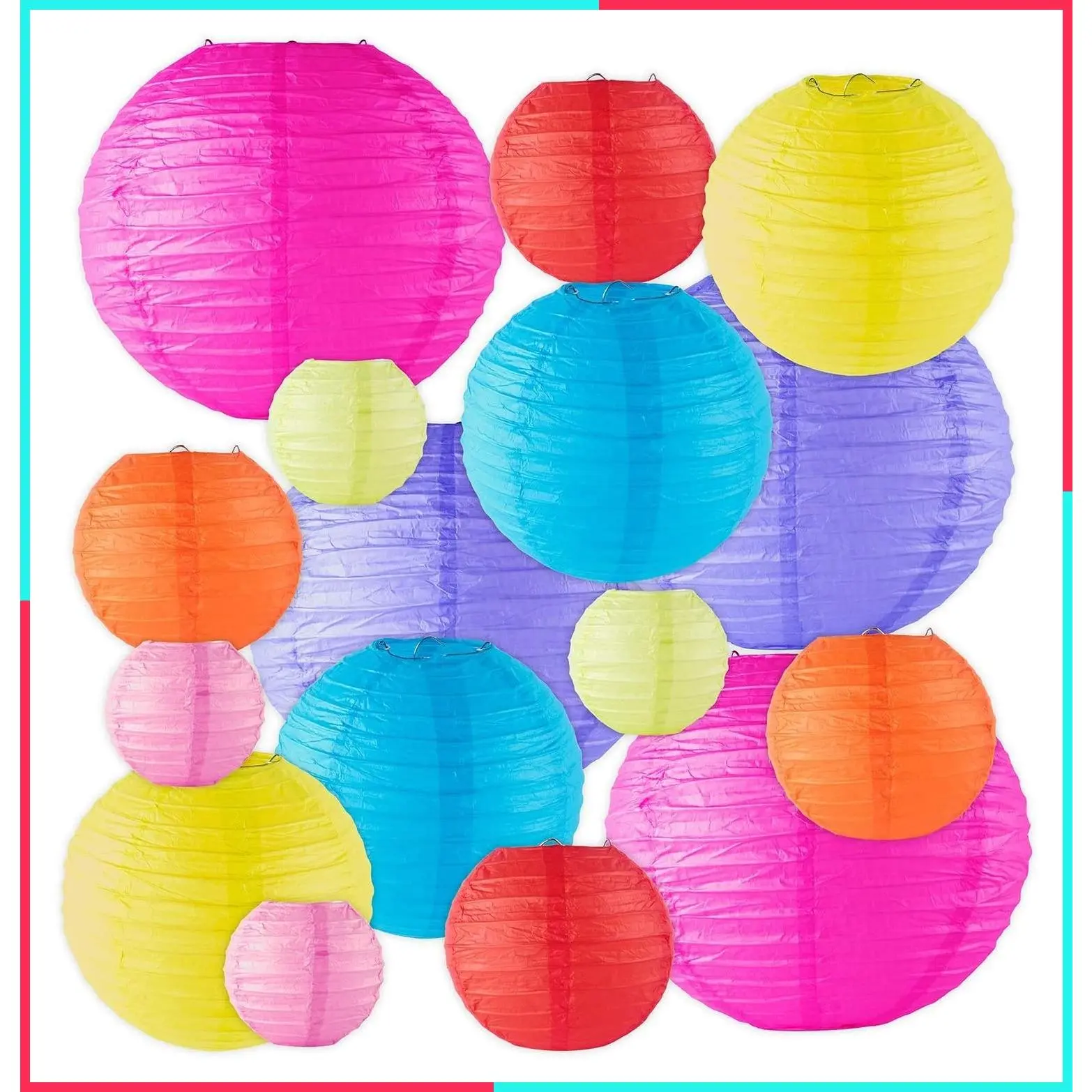 16 Pack Colorful Decorative Chinese Japanese Floating Sky Paper Lanterns with Metal Frame for Events Party Decoration Multiple SizesGift