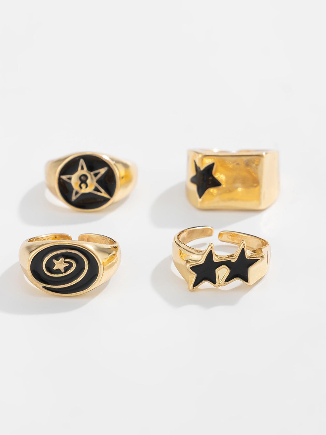 Vintage Star Head Ring Set, Dark Punk Joint Rings, Holiday Gift, Street Style Charm Accessories, 4 Piece, Stackable Rings, Statement Multi Ring, All Seasons