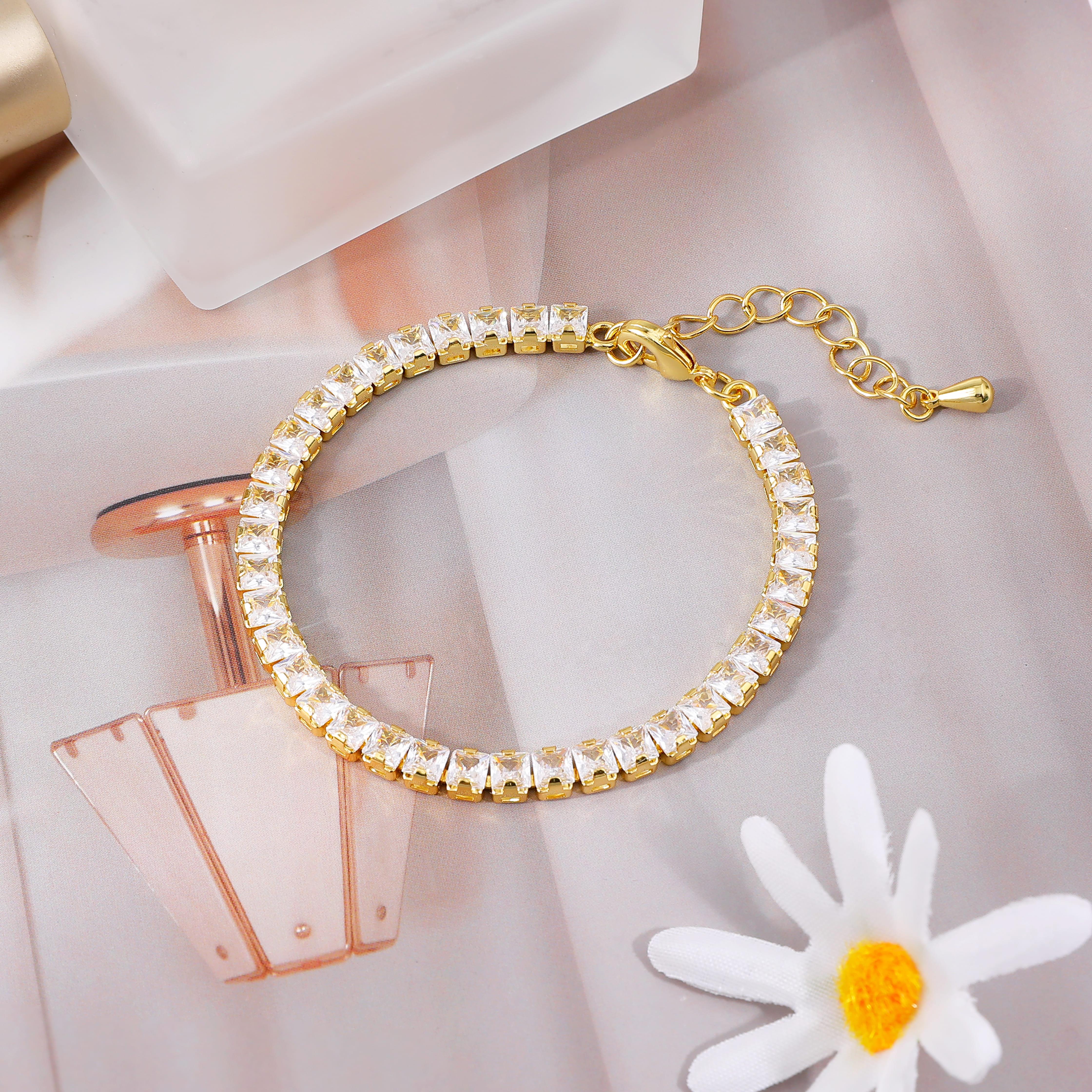 Aprilery Elegant Tennis Bracelet – Dainty Cubic Zirconia Jewelry with Lobster Clasp, Chic Gift Bangle for Women