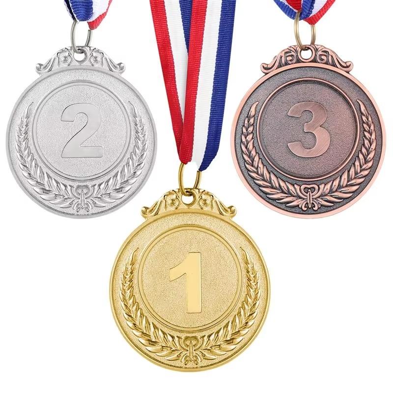 Gold Silver Bronze Metal Award Medals with Ribbon, Winner Ribbons for Olympics Sports Events, Set of 1-3 Pieces, Medals For Awards, Diameter 5.1 Cm