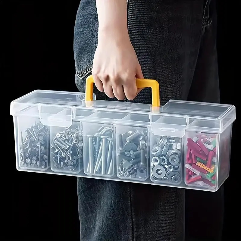 7pcs Transparent Tool Storage Box Set, Portable Multi-Compartment Organizer, Toy & Hardware Parts Sorter, Home Use Screw Wrench Holder, Tool Boxes