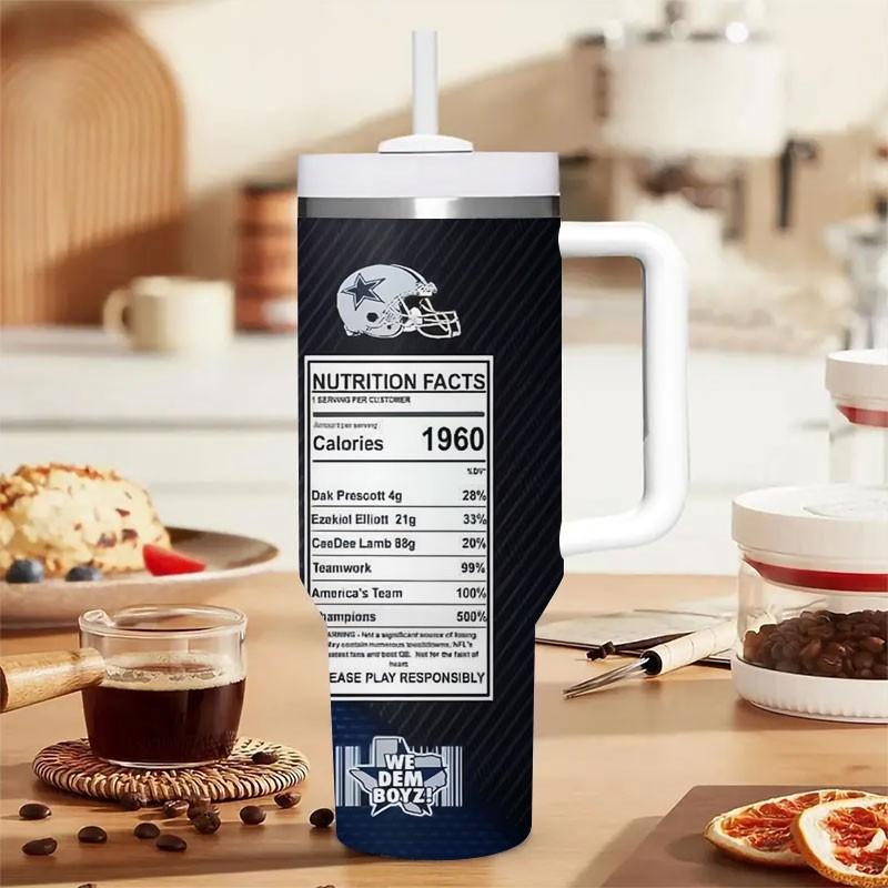 1pc Dallas Cowboys Energy Drink Pattern 40oz Tumbler, Non-Slip Handle Insulated Cup, Large Capacity Functional Beverage Straw Cup, Car/ Sports Use