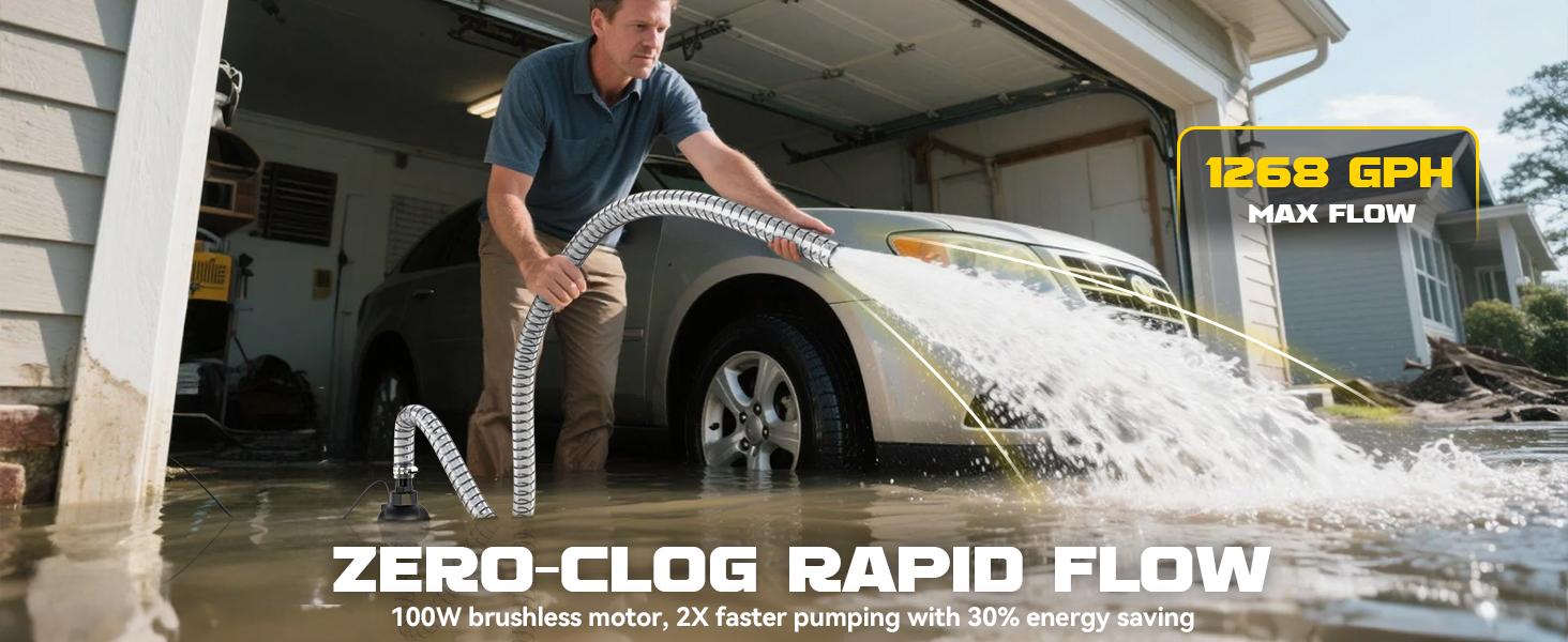 Cordless Submersible Water Pump Compatible with DeWalt 20V Battery(NO BATTERY!!), 1268GPH High Flow Sump Pump with 6.5ft Hose, for Swimming Pool Garden Draining Cordless Submersible Water Pump Compatible with DeWalt 20V Battery(NO BATTERY!!), 1268GPH High Flow Sump Pump with 6.5ft Hose, for Swimming Pool Garden Draining