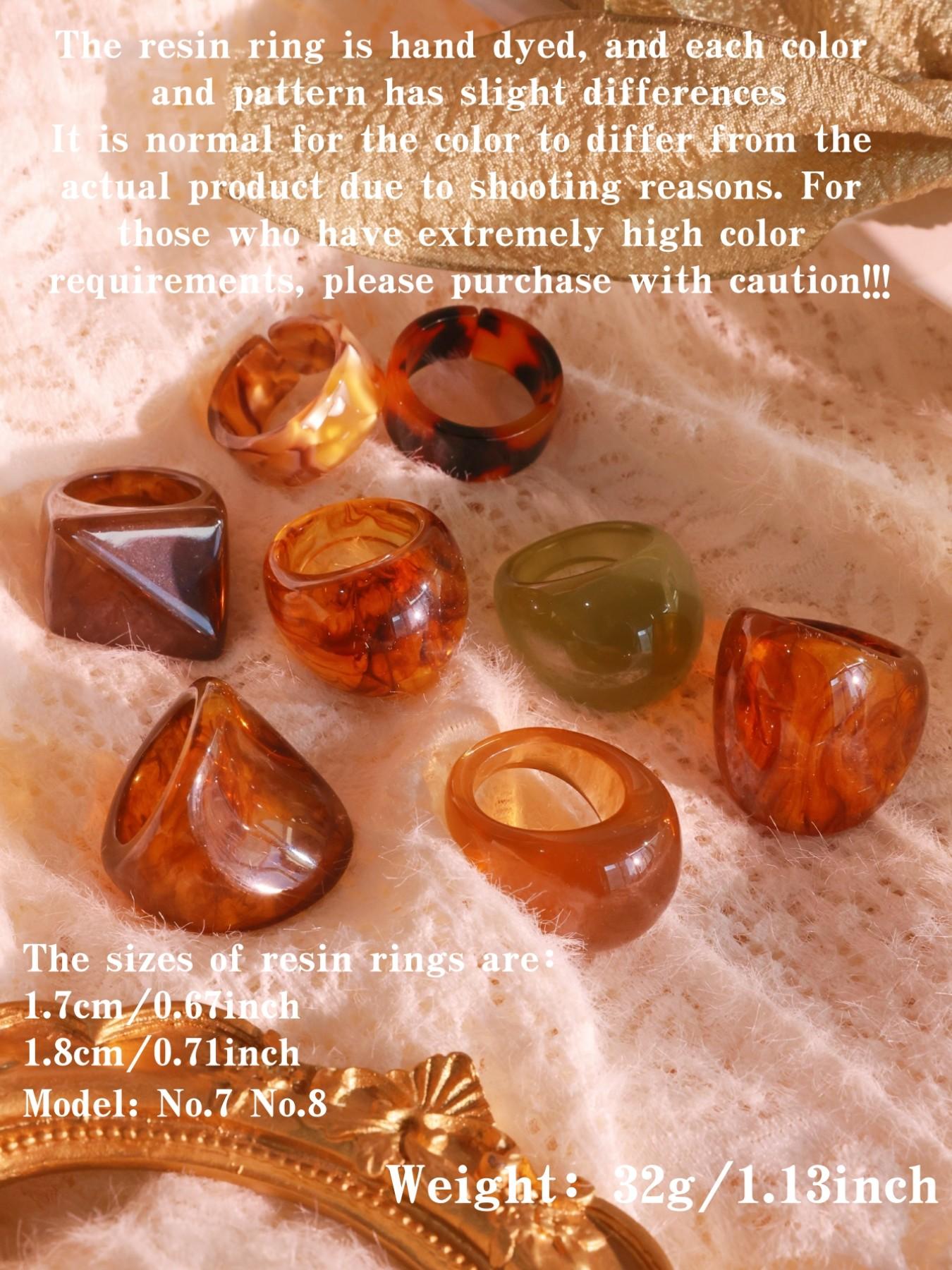 Women's Boho Resin Ring Set, Adjustable Stackable Rings, Geometric Design, Perfect Gift for Mother's Day & Graduation Season