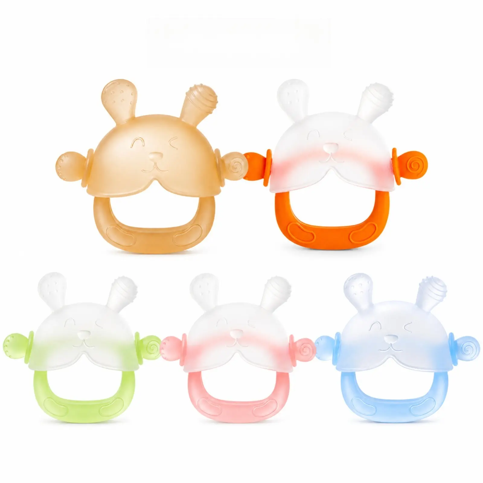 Unisex Baby Hand Teether, Matte Food-Grade Silicone Rabbit Teething Toy, Multi-Texture Grip Anti-Drop Design, Hand-Sized Fit with Storage Case