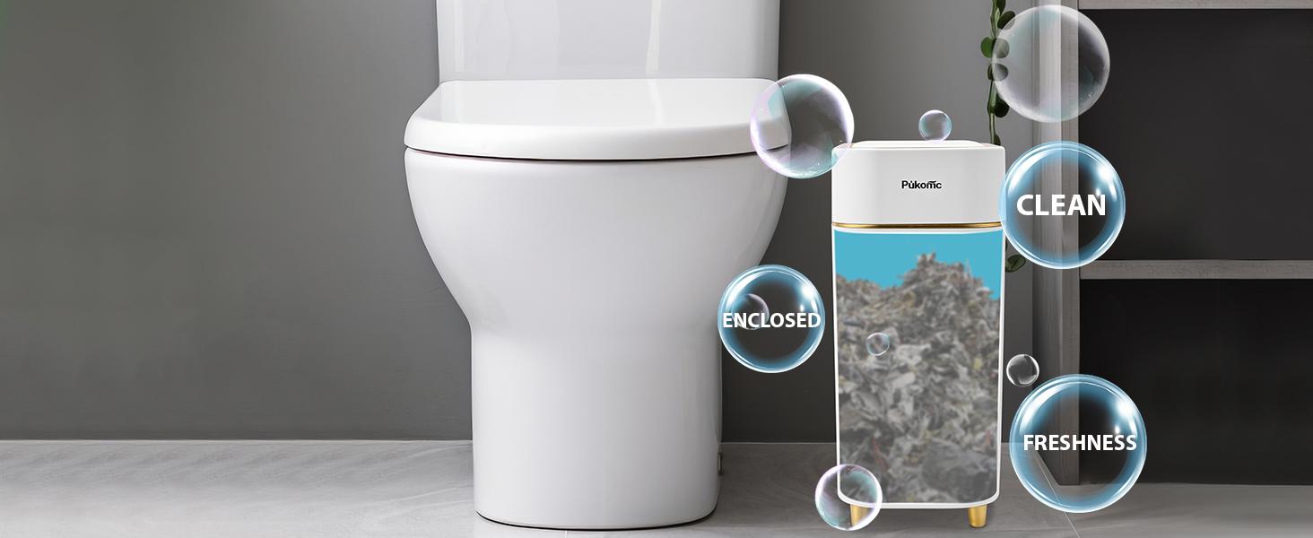 PUKOMC Smart Sensor Trash  can  : Battery-powered, waterproof, and durable. Features wave/knee induction, voiceless opening, and a removable liner for multipurpose use. nordic garbage bin automatic trash bin cleaner