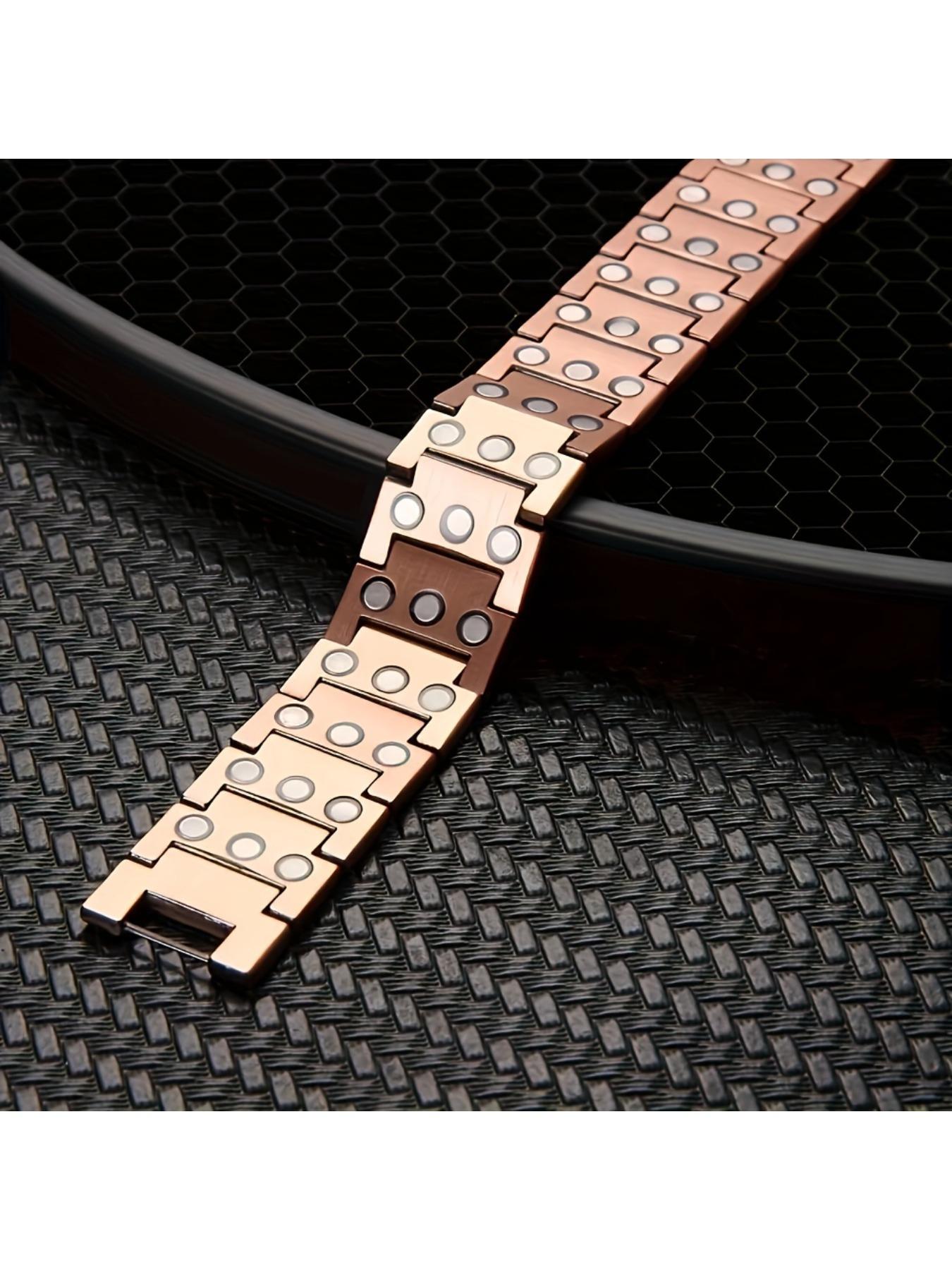 Men's Magnetic Bracelet - 3500 Gauss 3X Magnet, Adjustable Copper Belt Size Tool, 2 Styles (Interlocking/Smooth), Strong Magnetic Field Joint Protection, Ideal Father's Day Gift