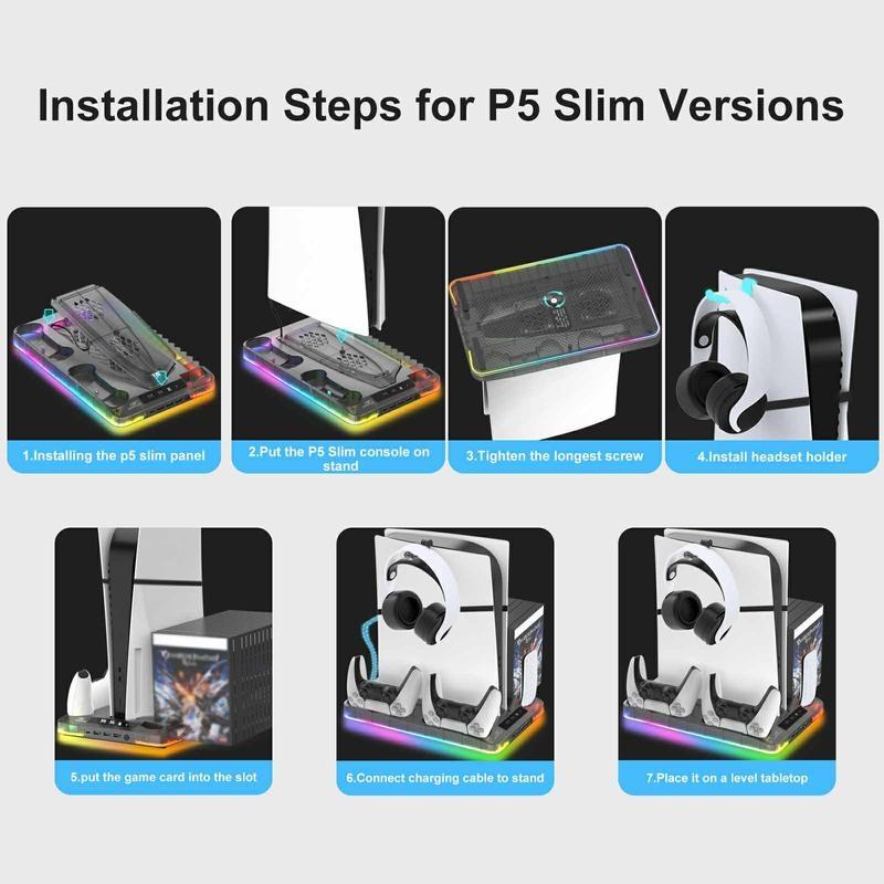 Charging Base Cooling Bracket for Dual PS5 Controller, Summer Fall Gift, Gaming Controller Vertical Stand Cooling Fan for PS5 Accessories, Summer Gaming Accessories, Cooling & Charging Station with Mini Fan, Controller Accessories