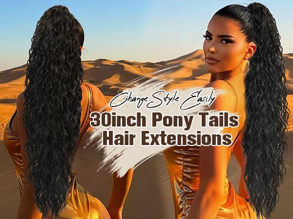 HIUSVO Ponytail Extension Claw 30 Inch Curly Pony Tail Clip in Claw Hair Extensions Fluffy Natural Looking Synthetic Hairpiece for Women