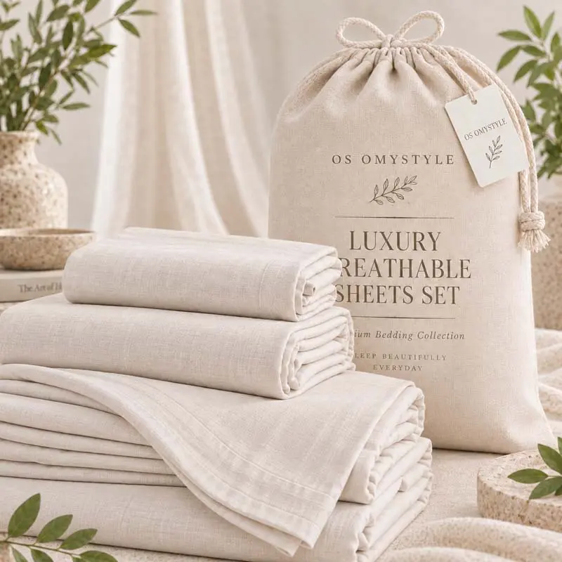 OS OMYSTYLE Deep Pocket French Linen Blend Bed Sheet Set, Breathable & Soft Bedding for Hot Sleepers, Durable Sheets with 16 Inch Deep Pocket Fitted Sheet, Easy Care & Machine Washable, All-Season Bedroom Bedding