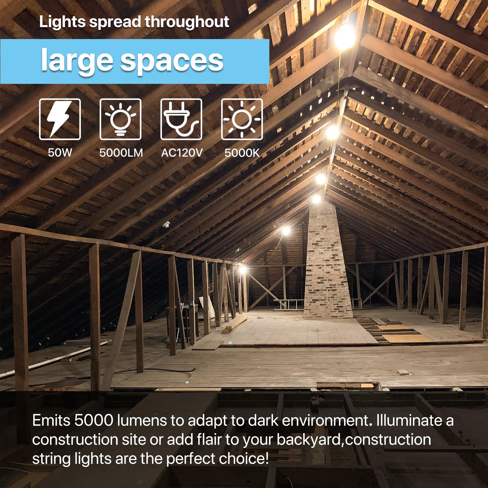 HYPERLITE Construction String Lights: 50FT/100FT 5/10 Bulbs String Work Lights with Climbing Hooks - IP65 Waterproof Linkable LED Construction String Lights for Job Site Attic Renovation Crawlspace Lighting,Outdoor,memorialday summervibes HYPERLITE Construction String Lights: 50FT/100FT 5/10 Bulbs String Work Lights with Climbing Hooks - IP65 Waterproof Linkable LED Construction String Lights for Job Site Attic Renovation Crawlspace Lighting,Outdoor,memorialday summervibes