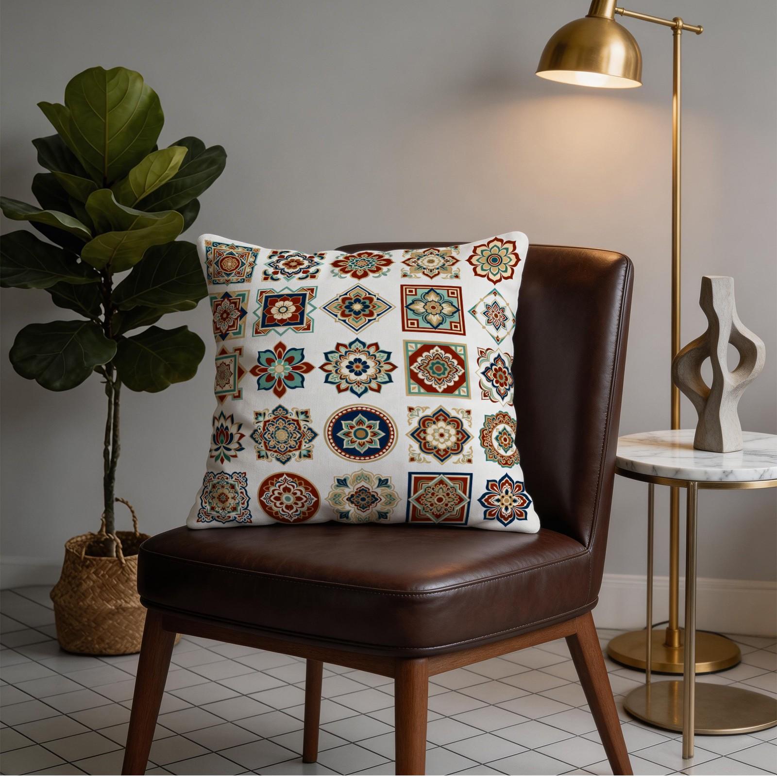 1 Pack 18×18 Inch Boho Mandala Throw Pillow, Vintage Floral Accent Cushion, HD Digital Print Decorative Pillow, Non-Fade Home Decor Pillow for Sofa, Bed, Living Room, Bedroom