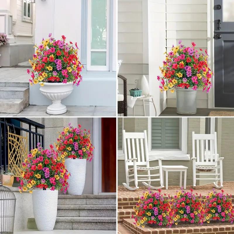 2 Bundles Artificial Violet Rose Bushes, Outdoor UV Resistant Waterproof Artificial Fake Flowers, Decorative Flowers, Garden Porch Patio Decor, Low Maintenance No Watering Needed #GLOBAL PICKS