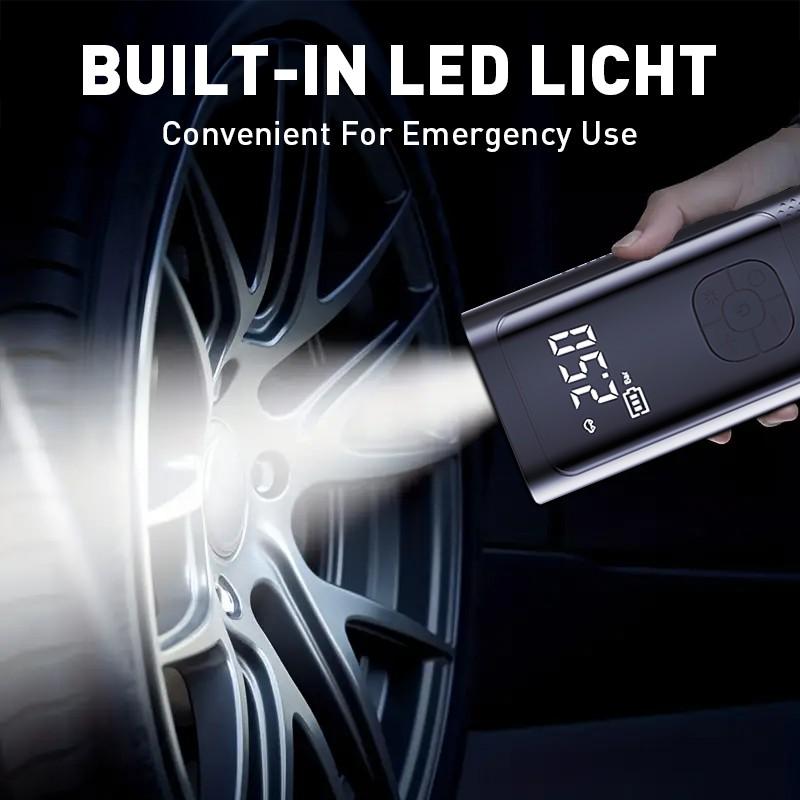 Portable wireless inflation pump, multi-function air compressor, 4500 mAh battery and camping lamp, fast inflation and mini design, suitable for inflating/deflating mattresses, pool pumps, vacuum storage bags, black, Camping accessories