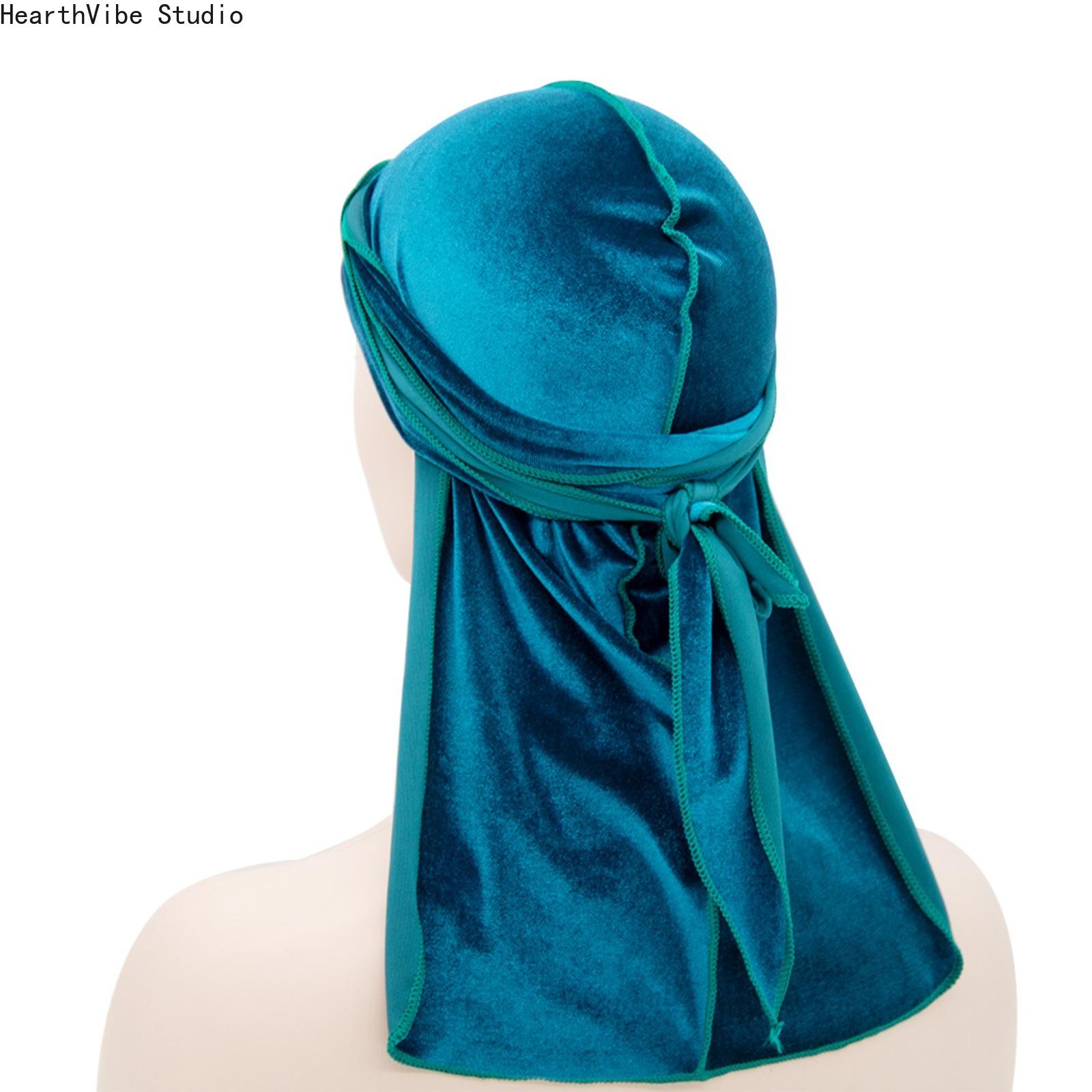 Premium Velvet Durag with Silk Satin Lining, Oversized 360 Wave Cap, 40-in Extra Long Tails, Adjustable Headwear, Hip Hop Wave Locking Unisex Streetwear Accessory for Men, Compression Headwear
