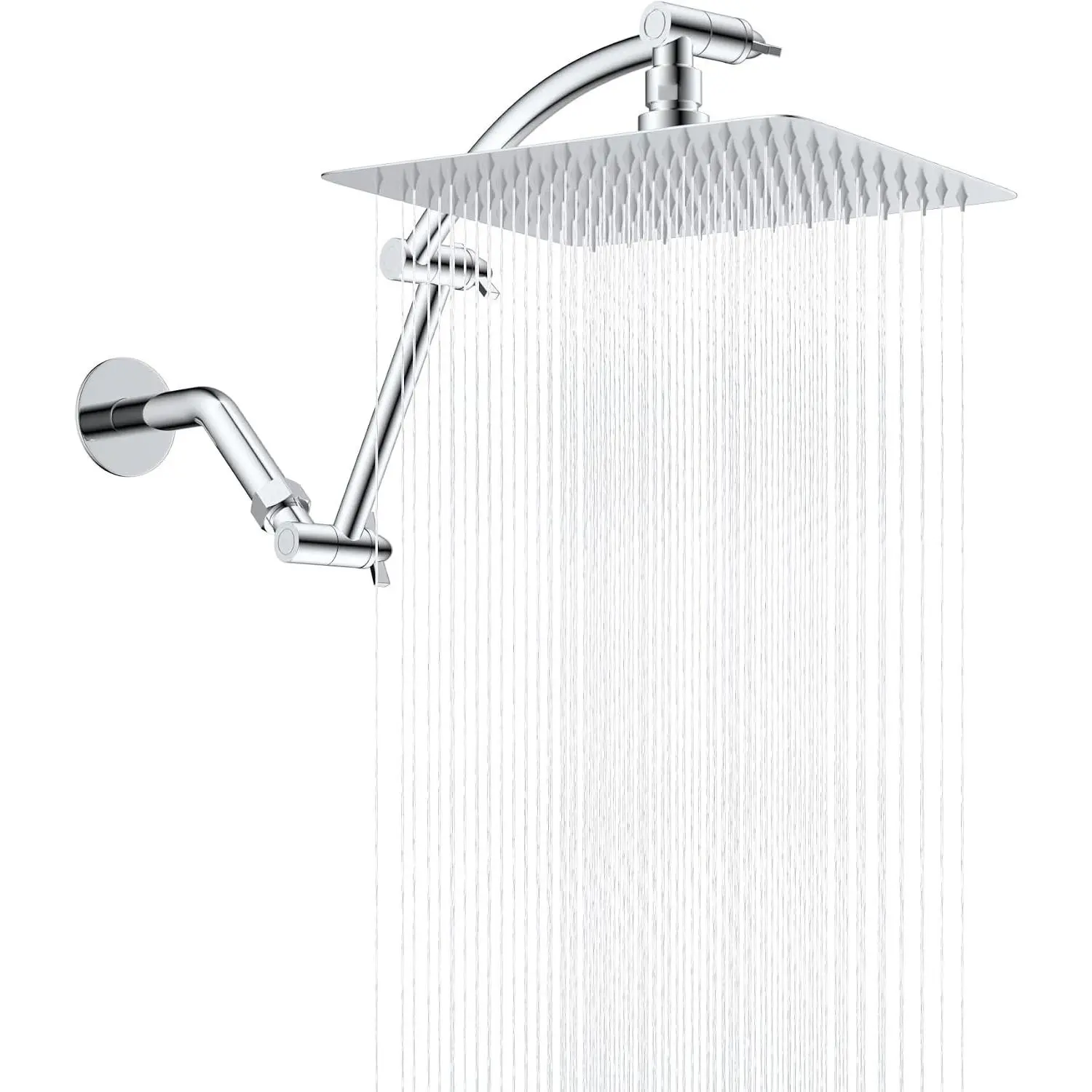 All Metal 10'' Rain Shower Head with 16'' Extension Arm, Chrome | cUPC Certified High Pressure Rainfall Showerhead with Solid Brass Adjustable Shower Head Extension Arm, Fixed Showerheads