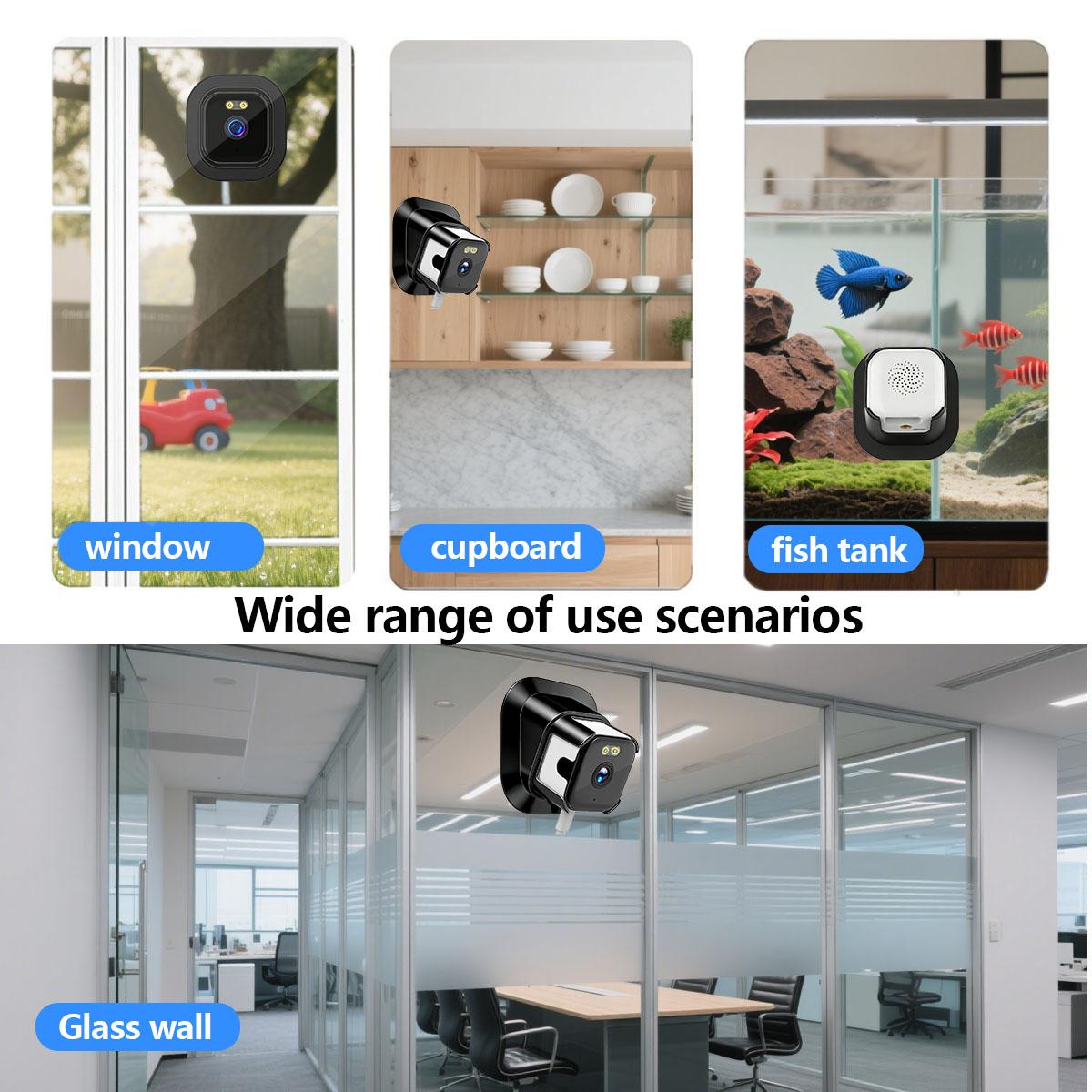 WiFi Window Camera Dual Stand, Adjustable Angle, No Screws, Self-Adhesive, Night Vision, Home Security Monitoring, Elderly, Kids, Pets