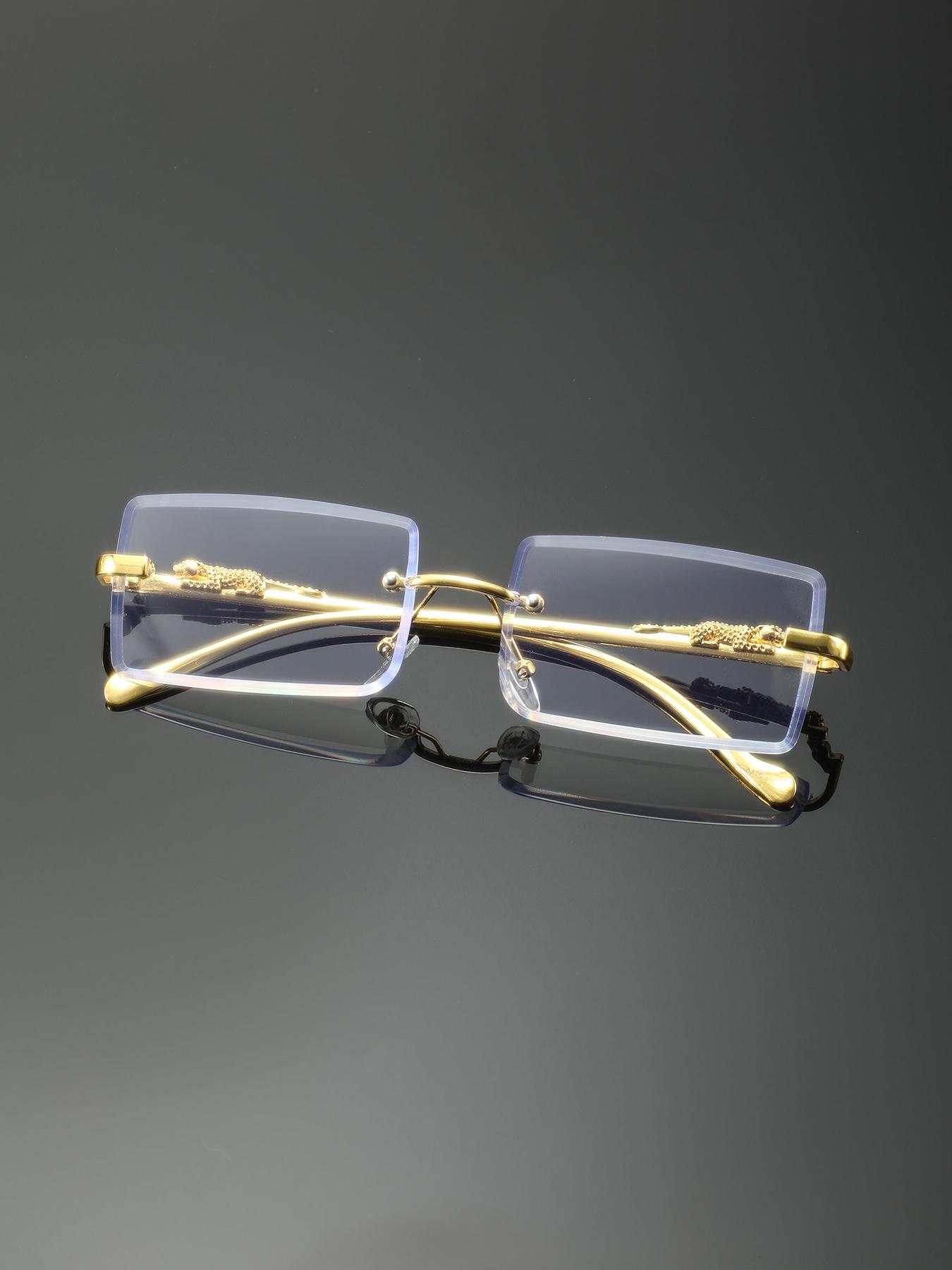 Men's Rimless Square Metal Glasses, Elegant Retro Design, High-End Lightweight Luxury Eyewear, Casual Fashion Accessory for Everyday Use