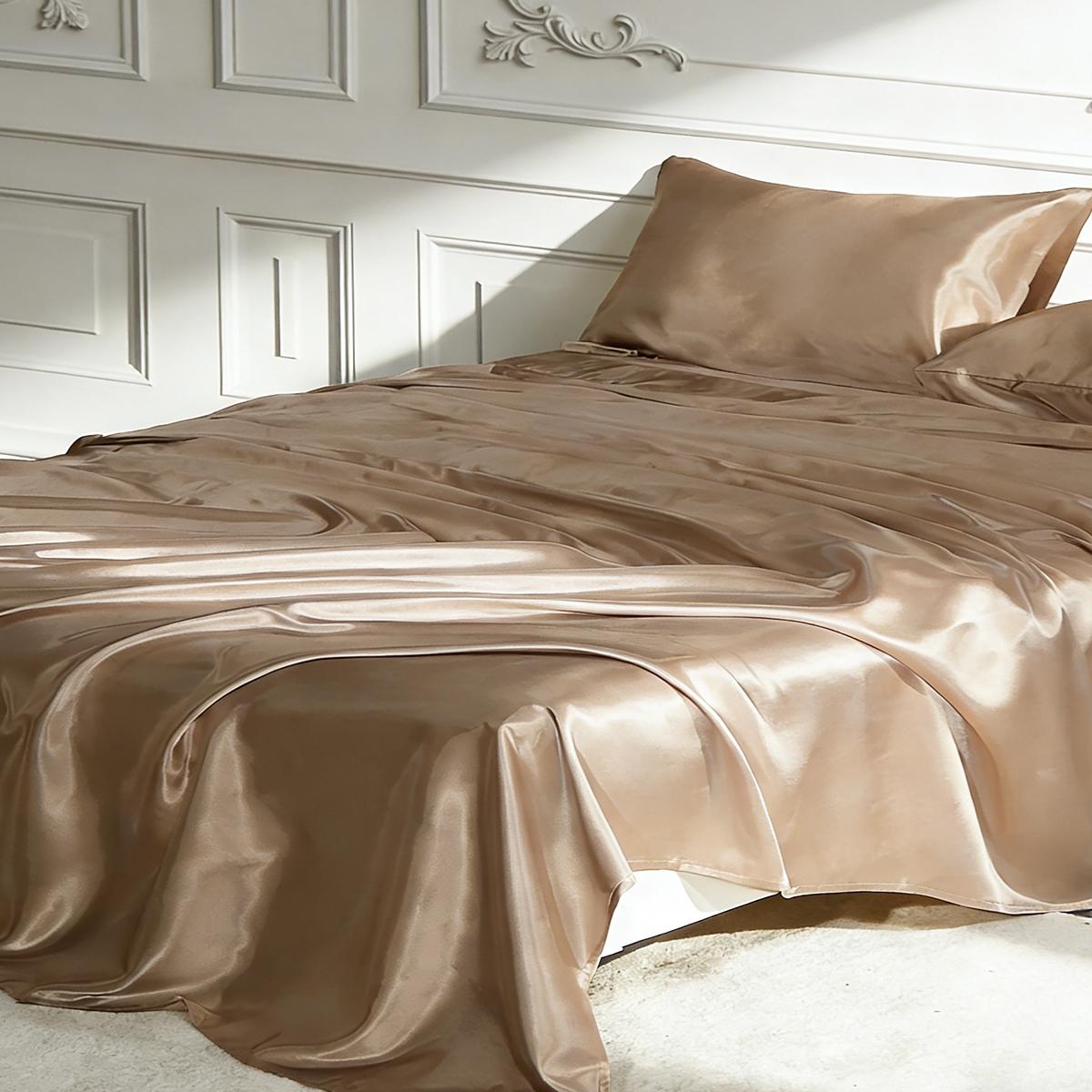 6-piece 100% polyester satin bed sheet set, including (1 fitted sheet + 1 flat sheet + 4 pillowcases), complete bedding set, solid color, machine washable - bedroom essentials, suitable for single, double, king, and queen size beds.