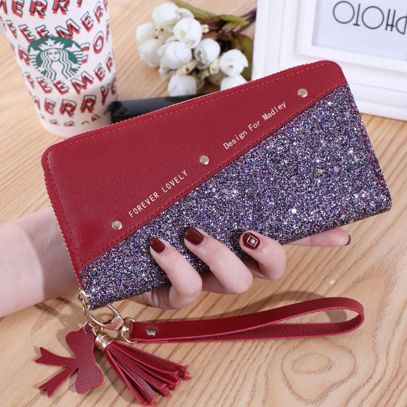Women’s Pink Glitter Zip-Around Long Wristlet Wallet with Tassel Detail, Zipper Close Fashion Handheld Purse for Everyday Carry, Gifts for Women (Sports & Outdoor Companion Accessory)