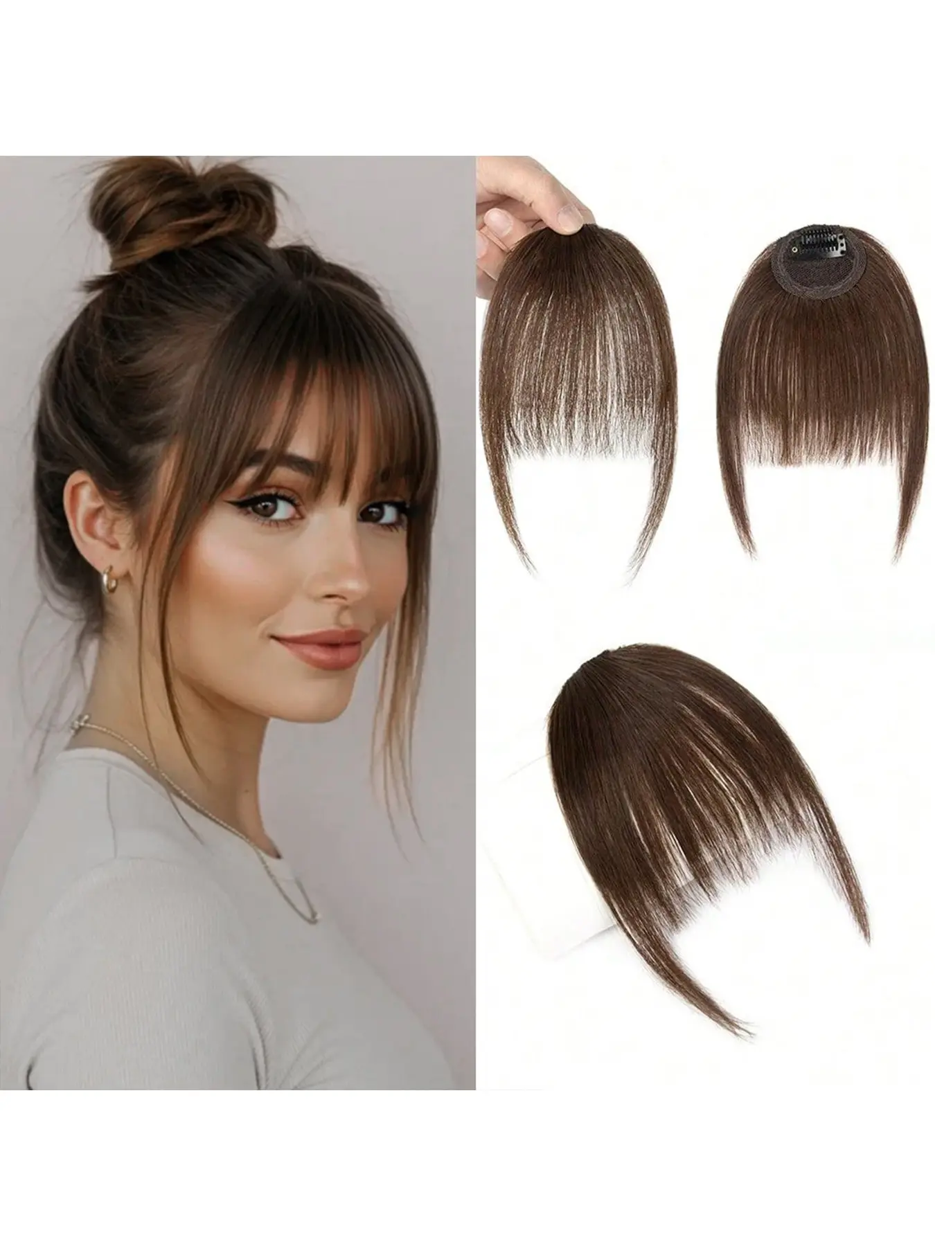 Women'S Clip-In Bangs & Frontal Hairpieces | Glueless Bangs, Natural Looking, Realistic Hairpiece, Straight Human Hair Fringe in Black/Gray/Brown/White, Hair Pieces Extensions