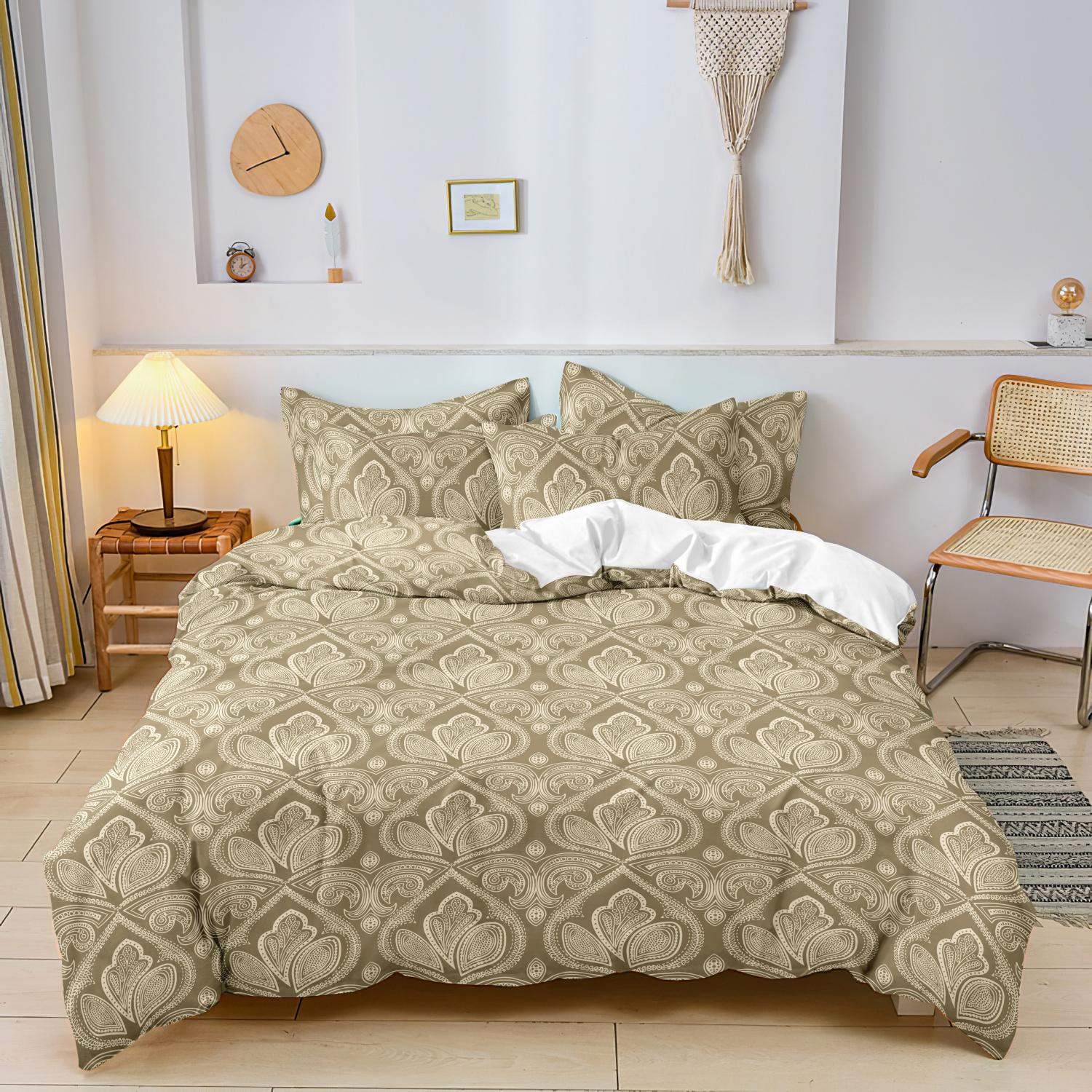 Mandala Floral Pattern Decorative Duvet Cover Set, 3-Count Set Including 1 Duvet Cover & 2 Pillowcases without Filler, Soft and Comfortable for Home Bedroom