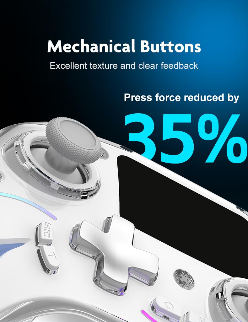 New Smart Large Screen Game Controller, Wireless Gaming Controller, Wireless Hall Effect Joysticks, Multi-Platform Dual Hall Sensor PC/switch/iOS/android/ps4, RGB Lights
