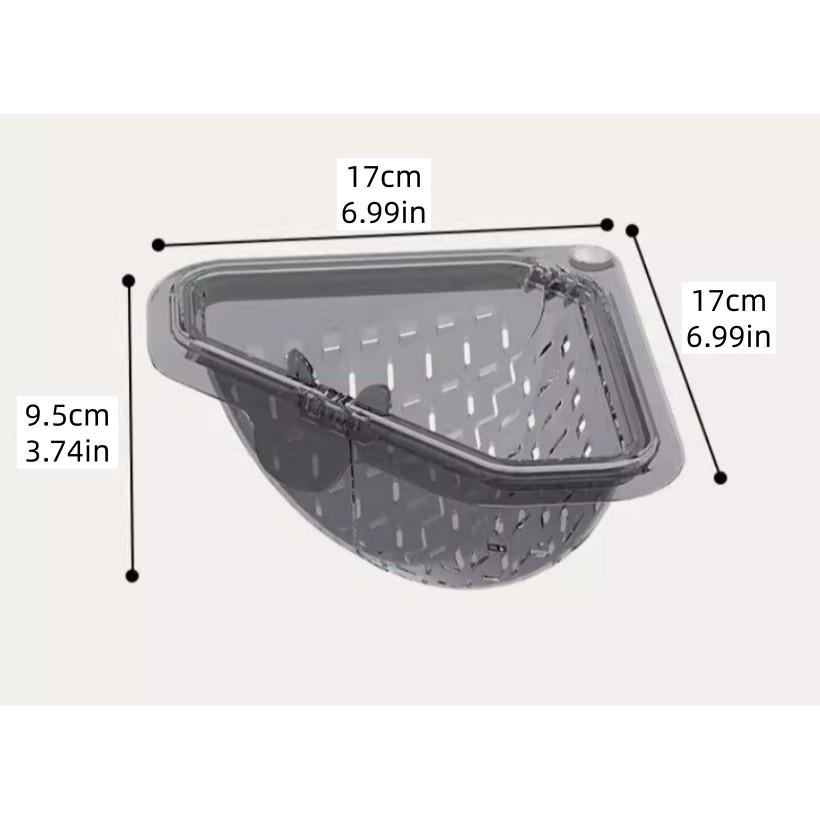 Magnetic Drain and Filter Basket, Durable Triangle Sink Strainer with Rotating Bottom, Kitchen Corner Rack, No Drilling Installation