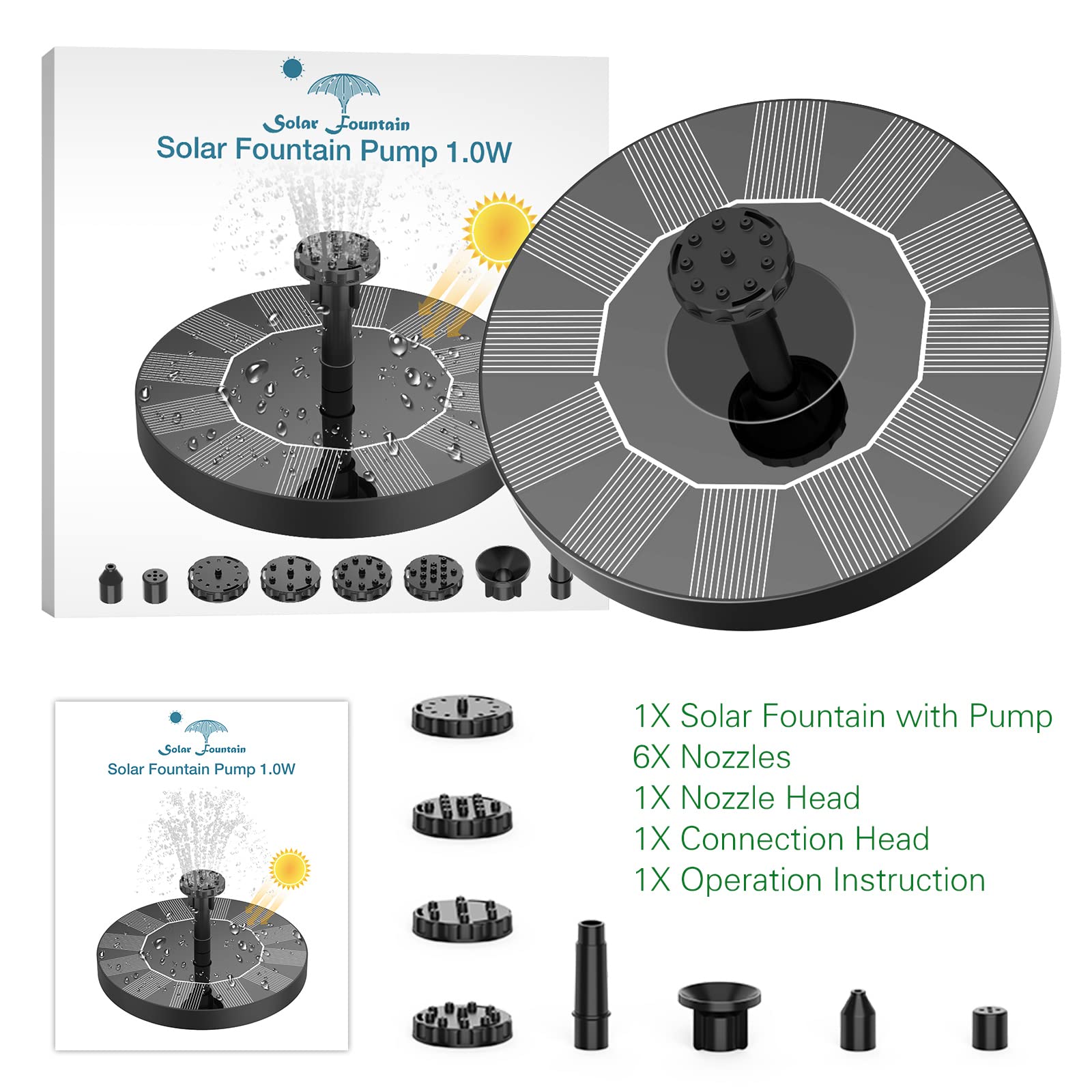 AISITIN Solar Bird Bath Fountain Pump, 1.5W Solar Bird Bath Fountain Pump with 6 Nozzles, Solar Fountain Pump for Garden, Pond, Swimming Pool, Fish Tank and Outdoor Spray Water Feature AISITIN Solar Bird Bath Fountain Pump, 1.5W Solar Bird Bath Fountain Pump with 6 Nozzles, Solar Fountain Pump for Garden, Pond, Swimming Pool, Fish Tank and Outdoor Spray Water Feature