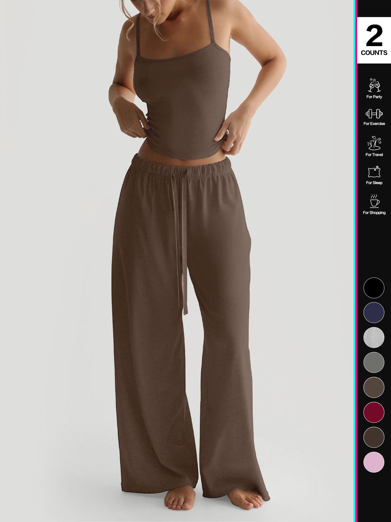 2026 Women's Four-Season Two-Piece Set, Strapless Vest Top & Wide-Leg Drawstring Elastic Waist Pants, Casual Loose-Fit Fitted Comfortable with Pockets