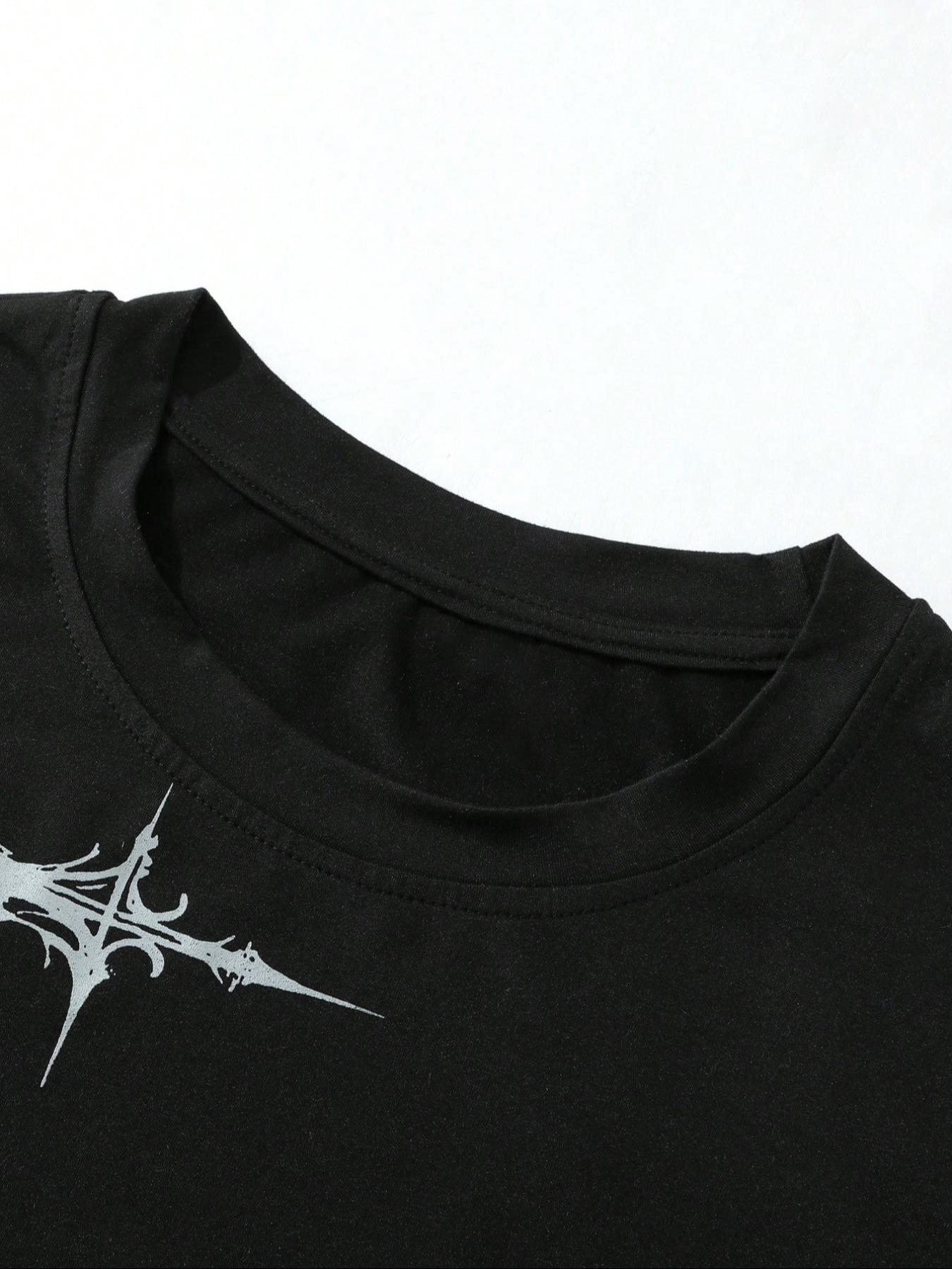 Gothic Style Streetwear Men's Long Sleeve Mock Two-Piece Black T