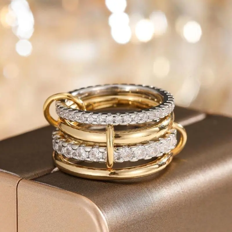 Women's 2-Tone Adjustable Detachable Lightweight Stacked Ring - High-Quality Creative Niche Jewelry, Accessories for Women, Ideal for Wedding Promise/Banquets/Gifts