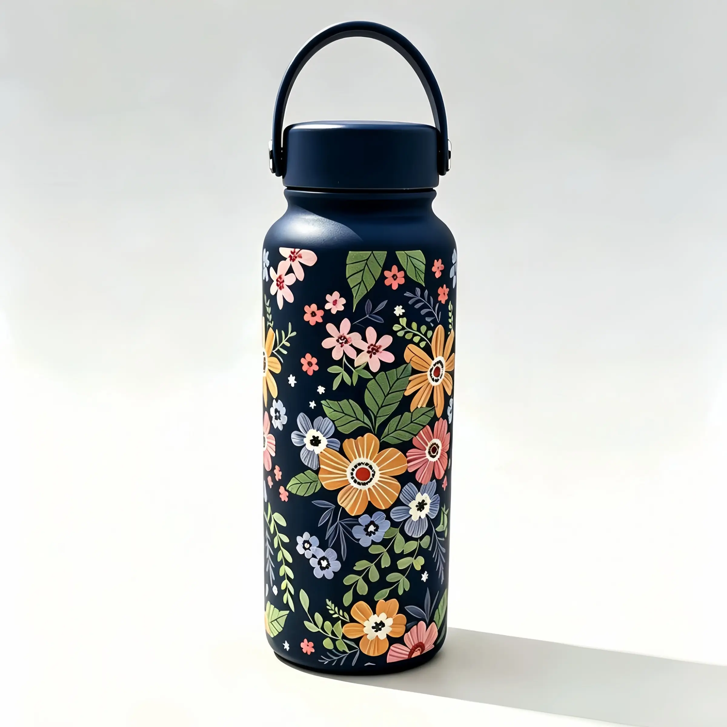 1000ML Floral 3D Print Insulated Cup, Ice Coffee Tumbler, Dual Layer Stainless Steel, Long-Lasting Heat/cool Retention, Portable Water Bottle for Outdoor Activities