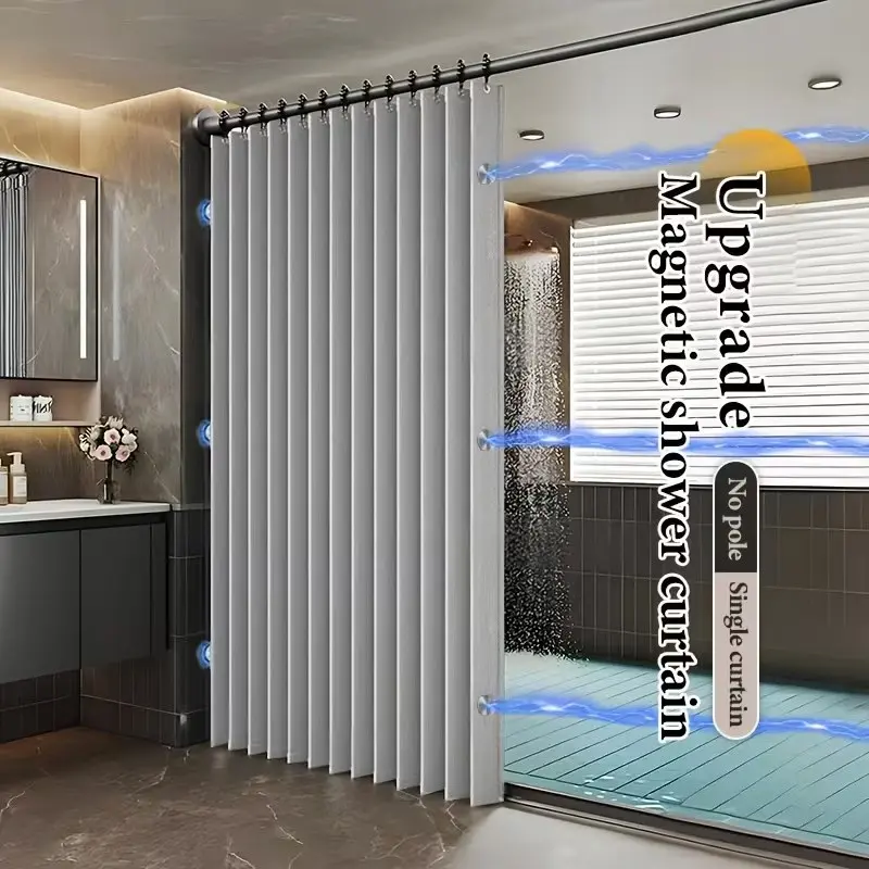 Minimalist Fashion Foldable Shower Curtain, Privacy Bathroom Divider, Wet Dry Separation, Magnetic Shower Curtain, Home Decor, Stylish Design