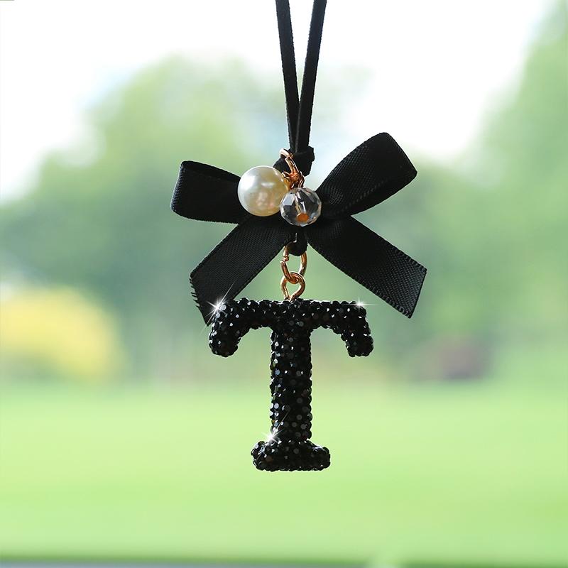 Fashion Bow Car Pendant, Letter Design Rearview Mirror Decoration, Perfect Gift for Holidays & Birthdays, Elegant Auto Accessory, Girly Car Accessories