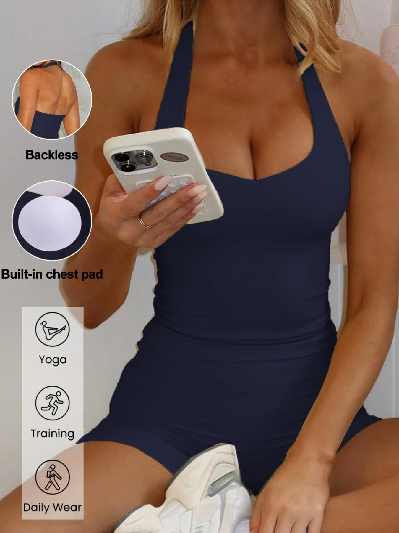 Sexy Backless Halter Top Set for Women, Seamless Tight-Fitting Shorts, Casual Yoga Running Pilates, Comfortable Daily Wear